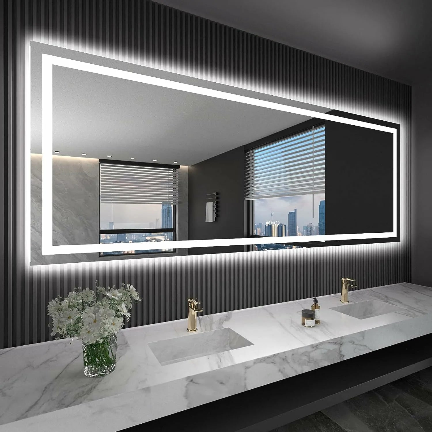 36"x96" Dimmable Backlit + Front Lit LED Bathroom Vanity Mirror with Anti-Fog and Memory Function
