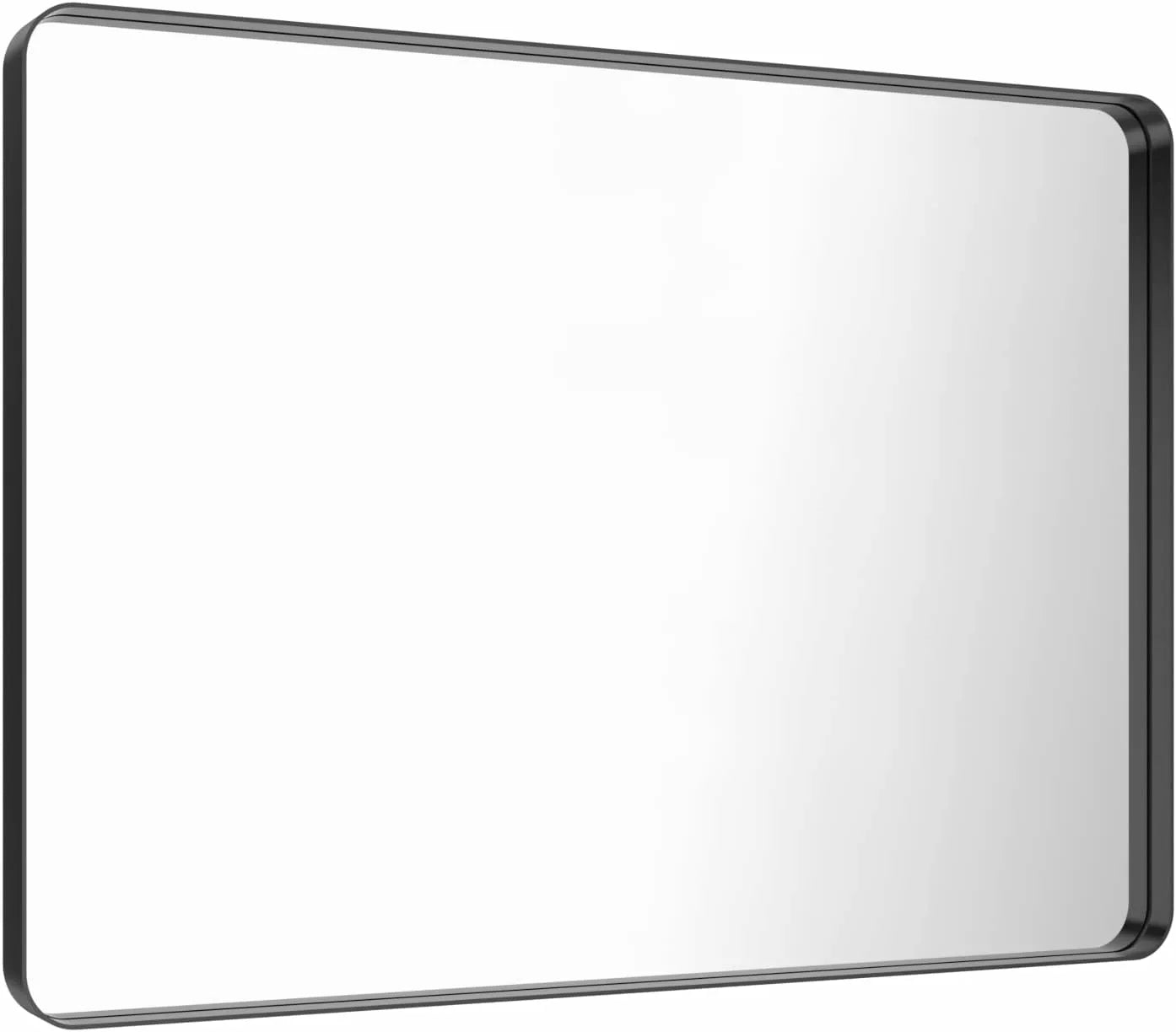 LOAAO 48"X30" Hangs Horizontally or Vertically Large Rounded Rectangle Black Framed Mirror