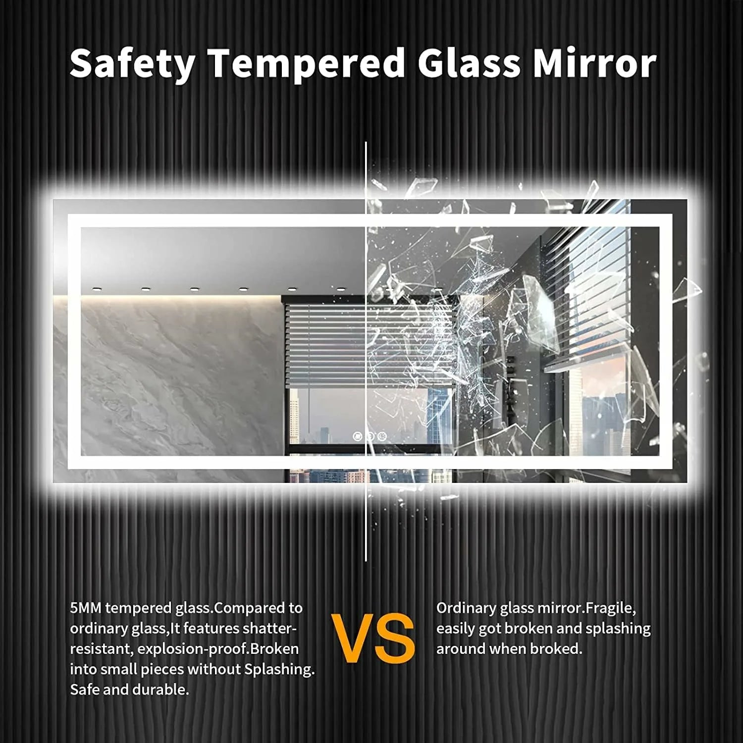 36"x96" Dimmable Backlit + Front Lit LED Bathroom Vanity Mirror with Anti-Fog and Memory Function