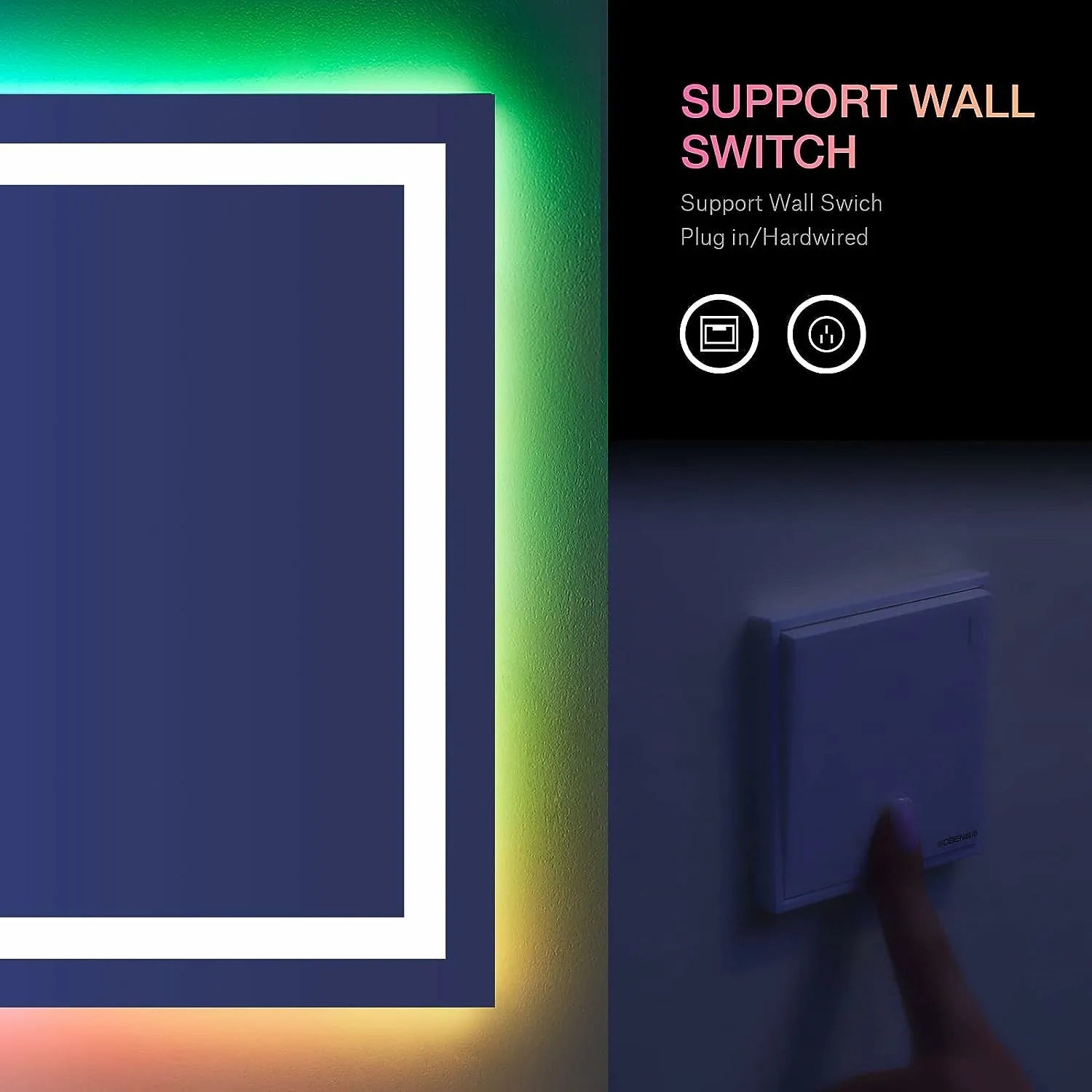 Large RGB Backlit Bathroom Vanity Mirror with Lights Front Lighted Memory Function Anti-Fog