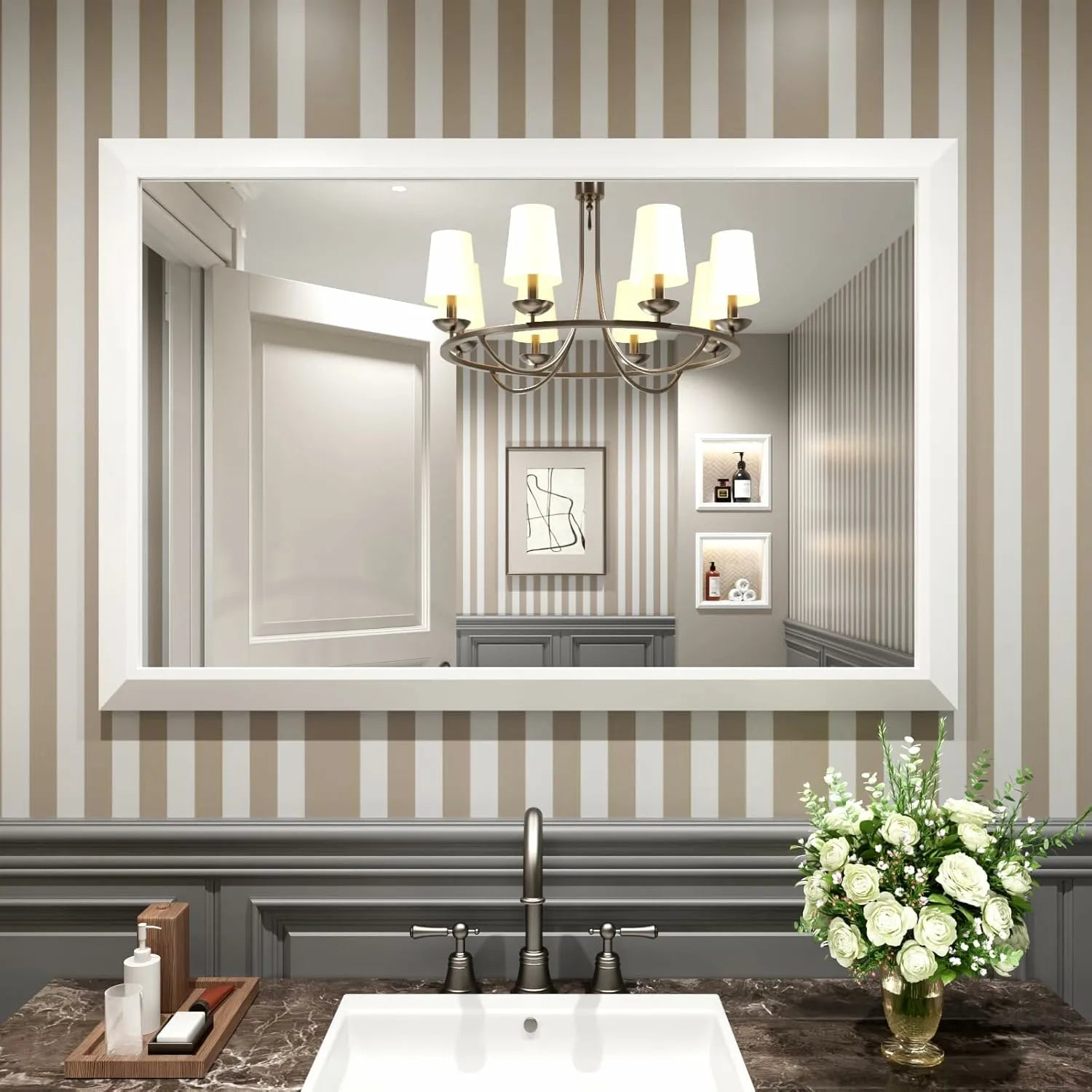 White Thick Metal Framed Mirror