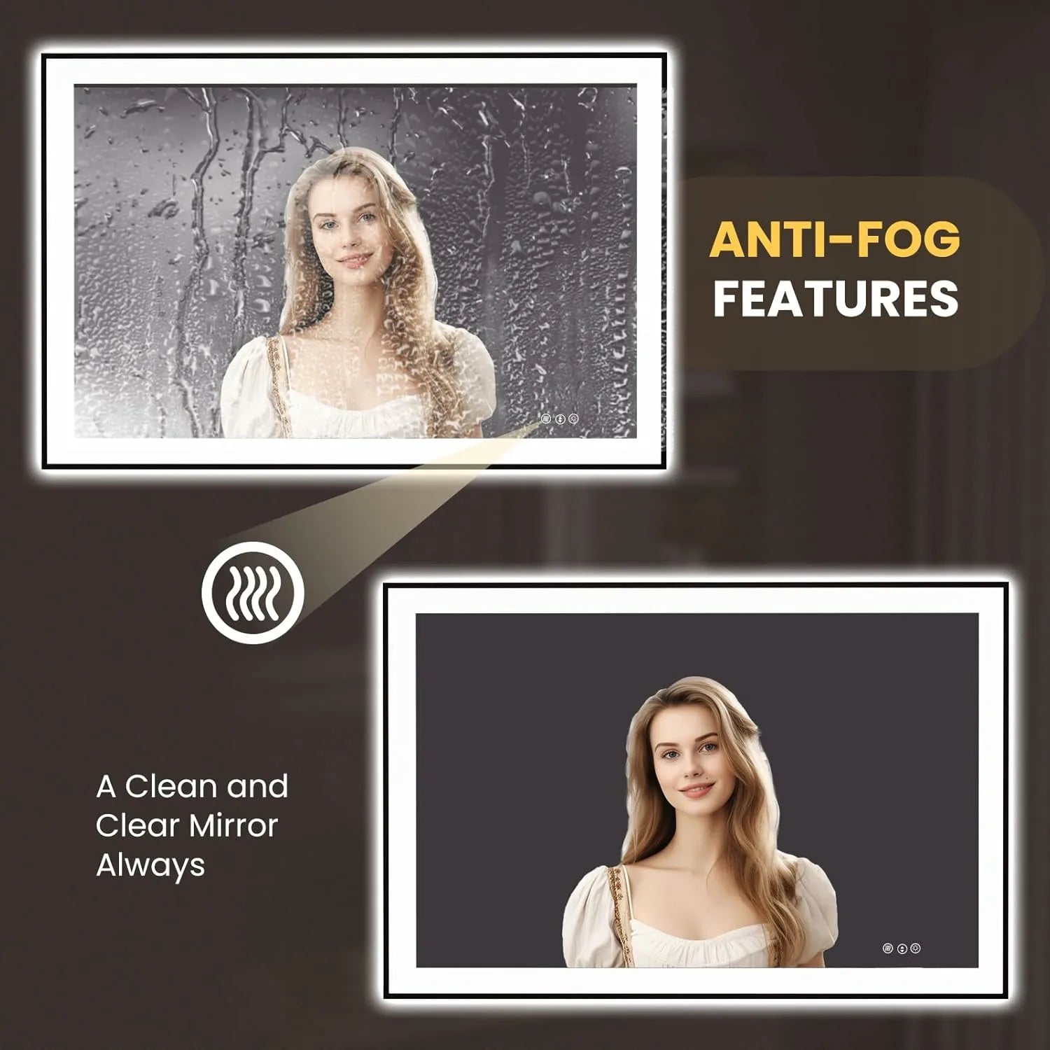 LOAAO 48"X32" 3 Color Temperature Black Framed LED Bathroom Mirror