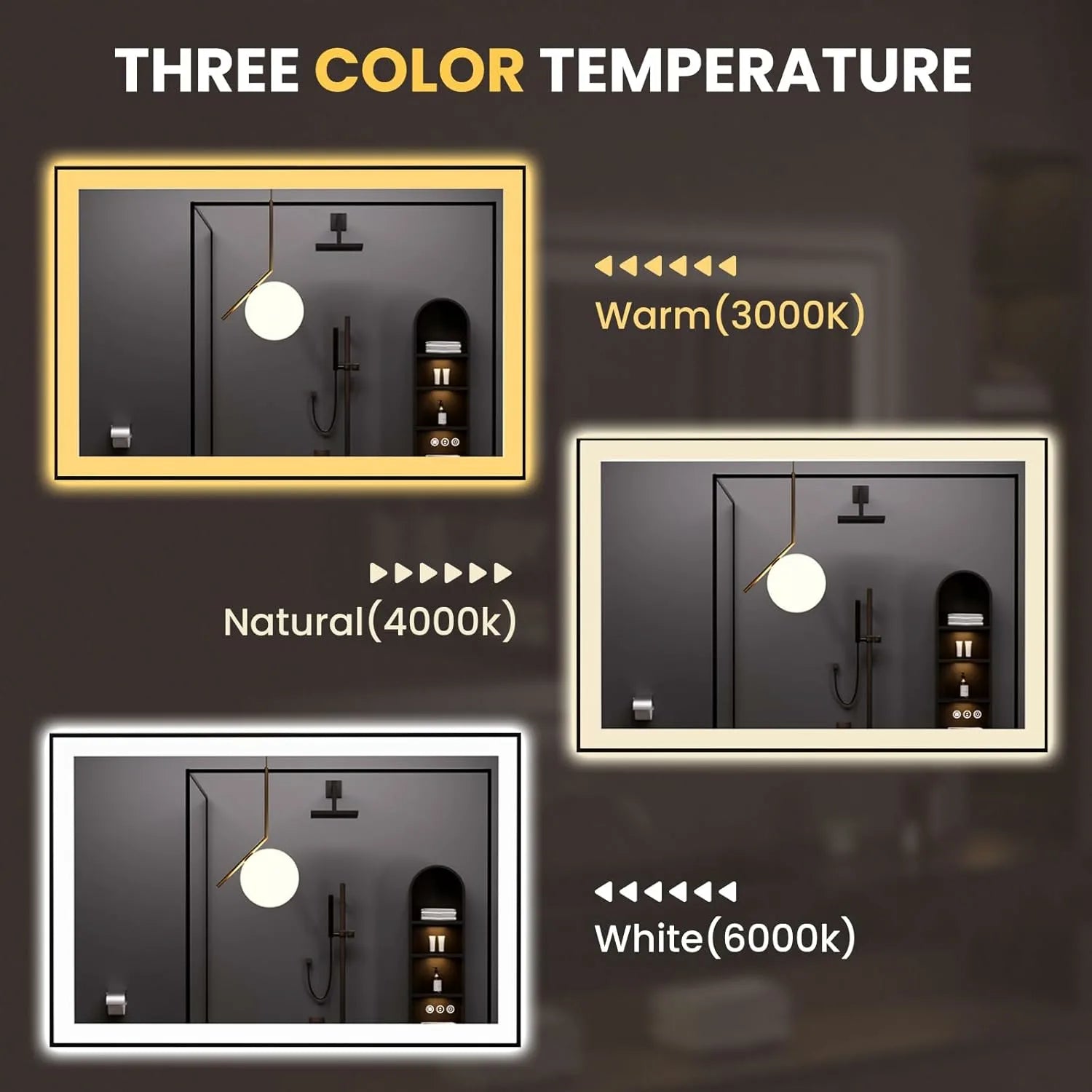 LOAAO 48"X32" 3 Color Temperature Black Framed LED Bathroom Mirror