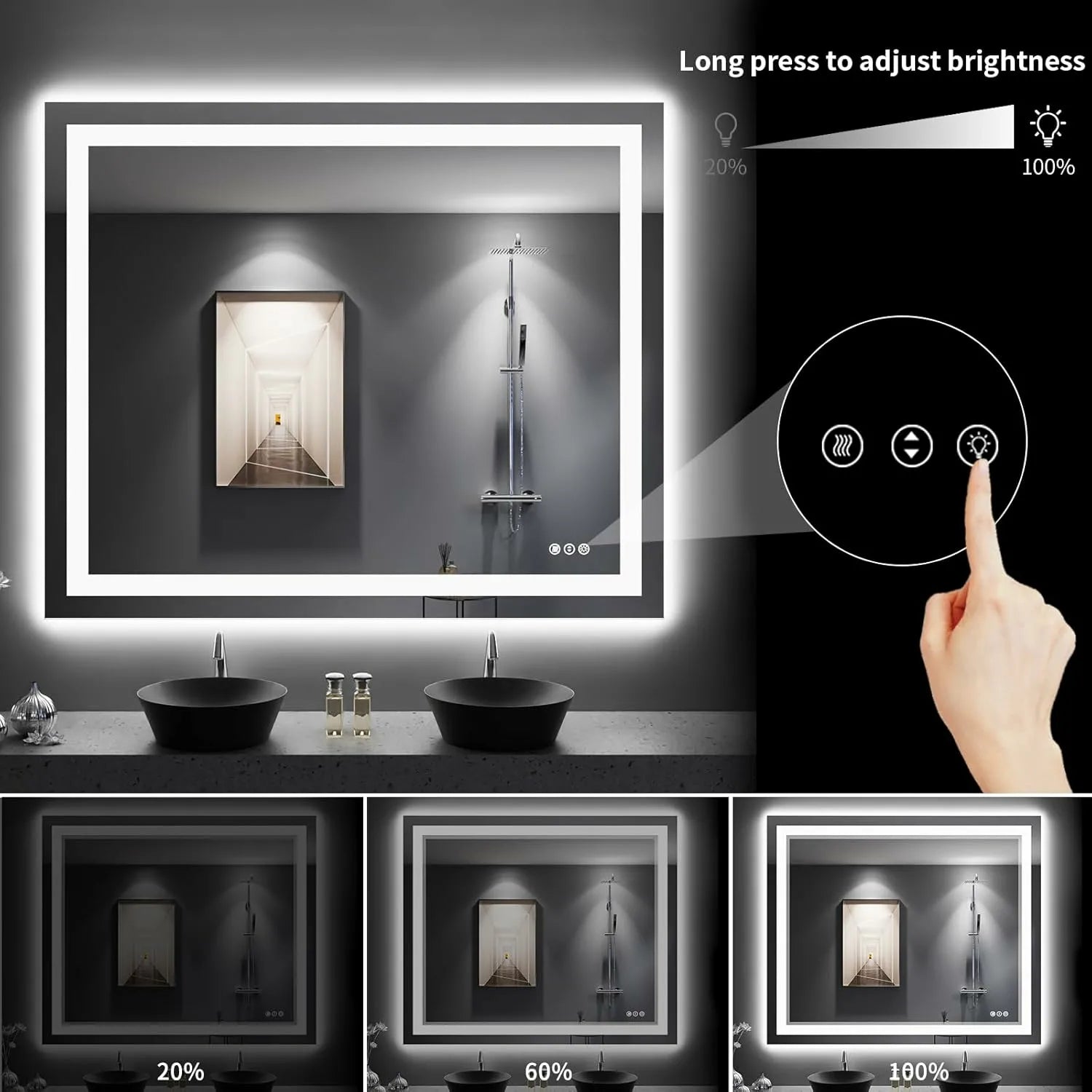 LOAAO 48"X40" Backlit + Front Lit LED Bathroom Mirror