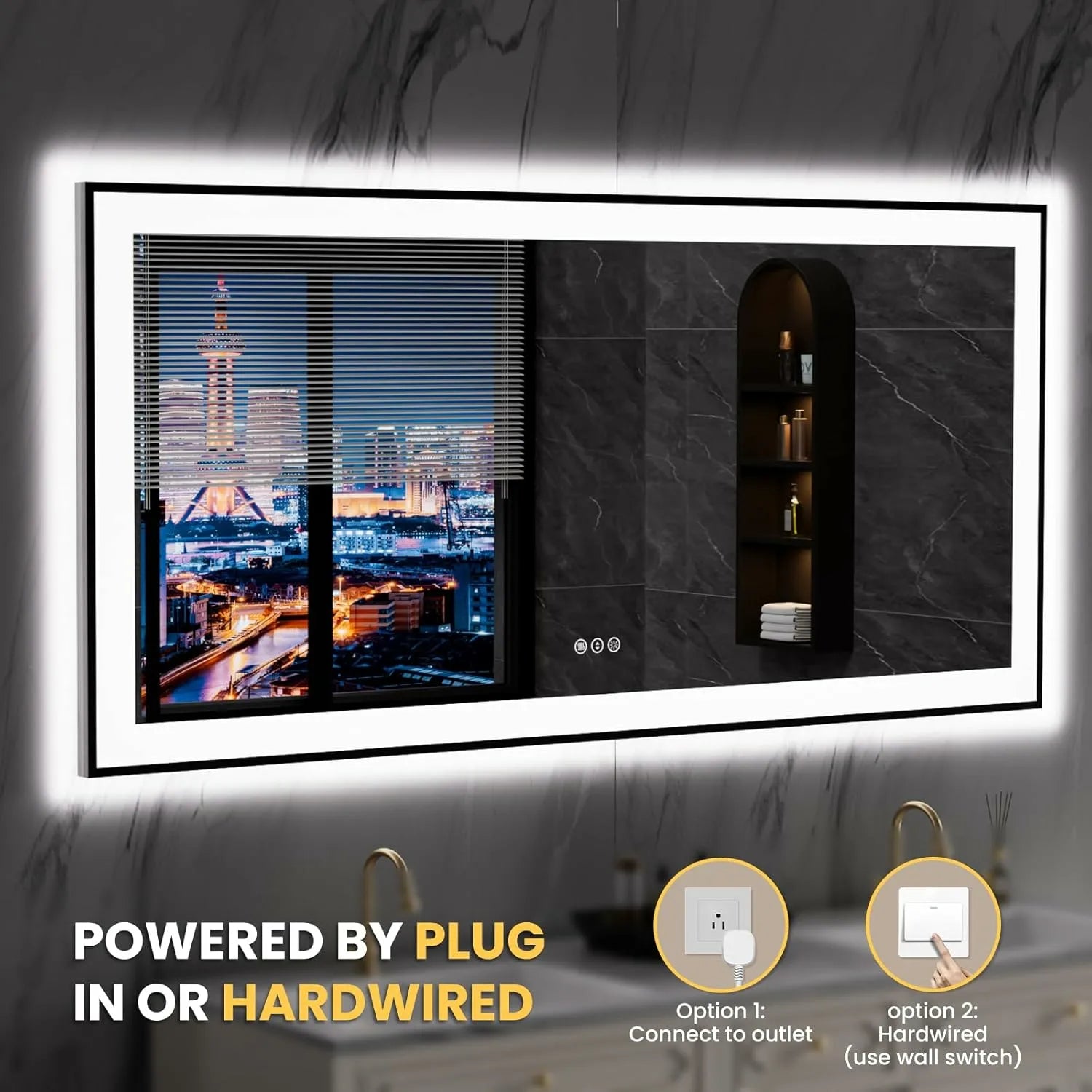 LOAAO 60"X30" Anti-Fog Black Framed LED Bathroom Mirror