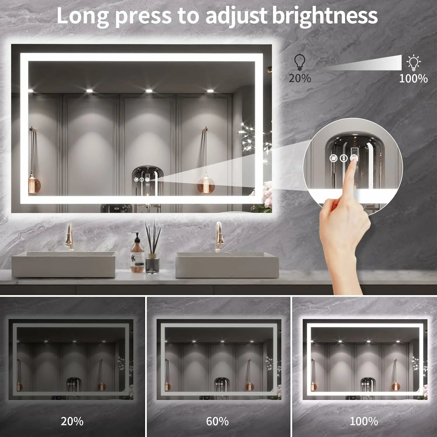 LOAAO 55"X36" Anti-Fog Dimmable LED Bathroom Mirror