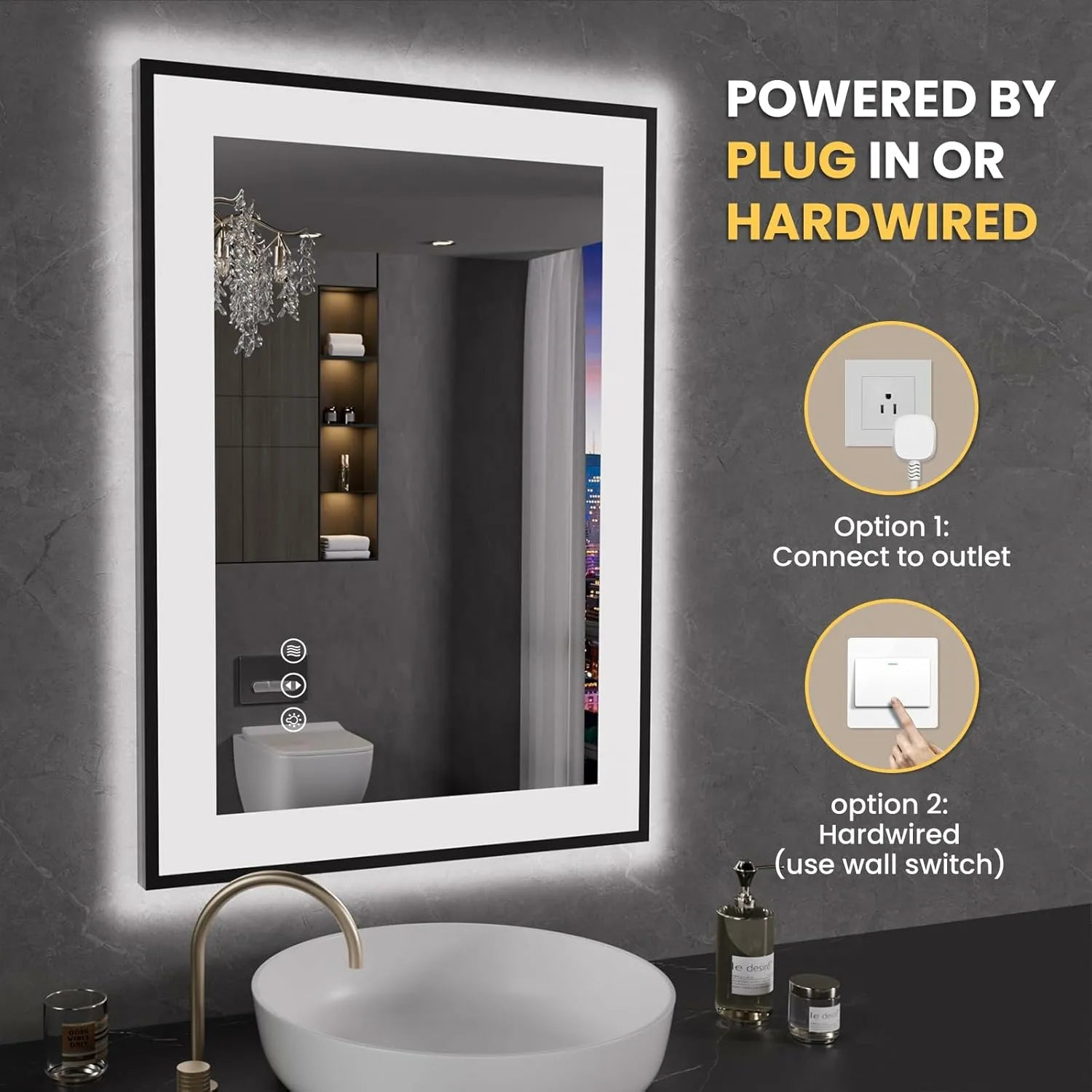 LOAAO 20"X28" Black Framed LED Bathroom Mirror