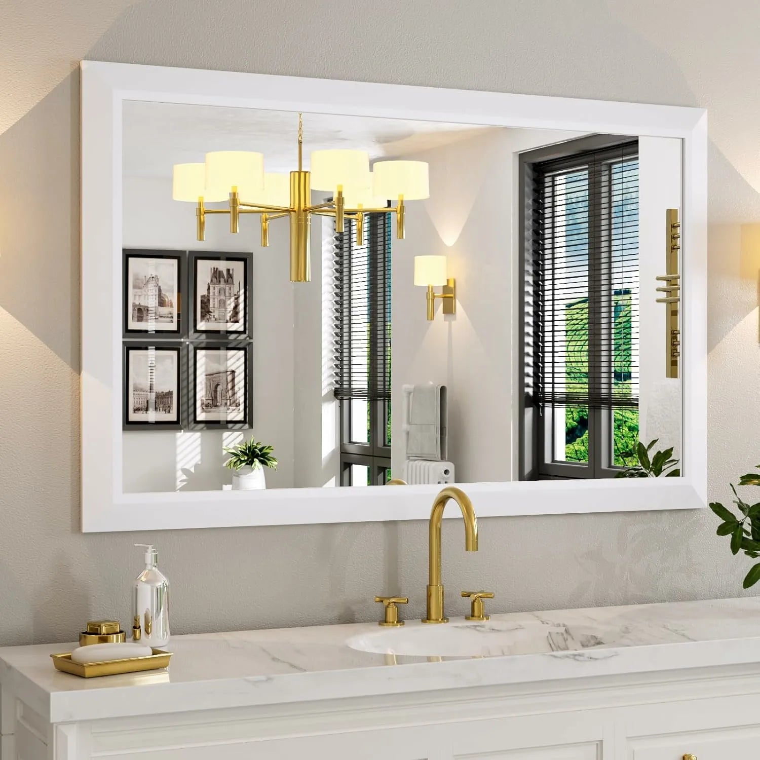 White Thick Metal Framed Mirror