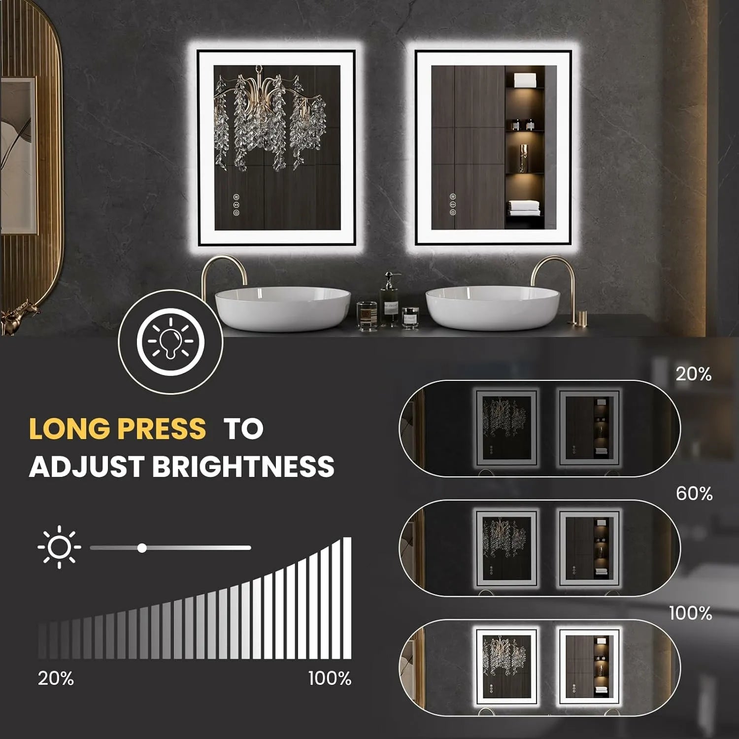 LOAAO 20"X28" Black Framed LED Bathroom Mirror