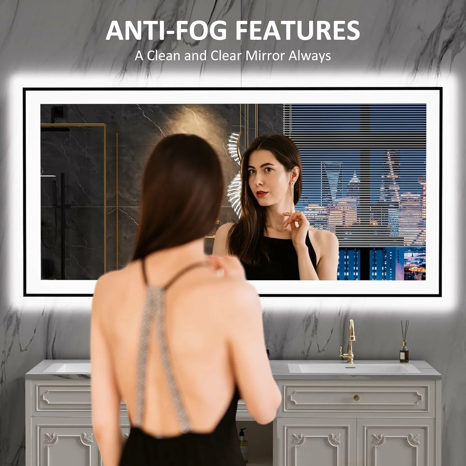 LOAAO 60"X30" Anti-Fog Black Framed LED Bathroom Mirror