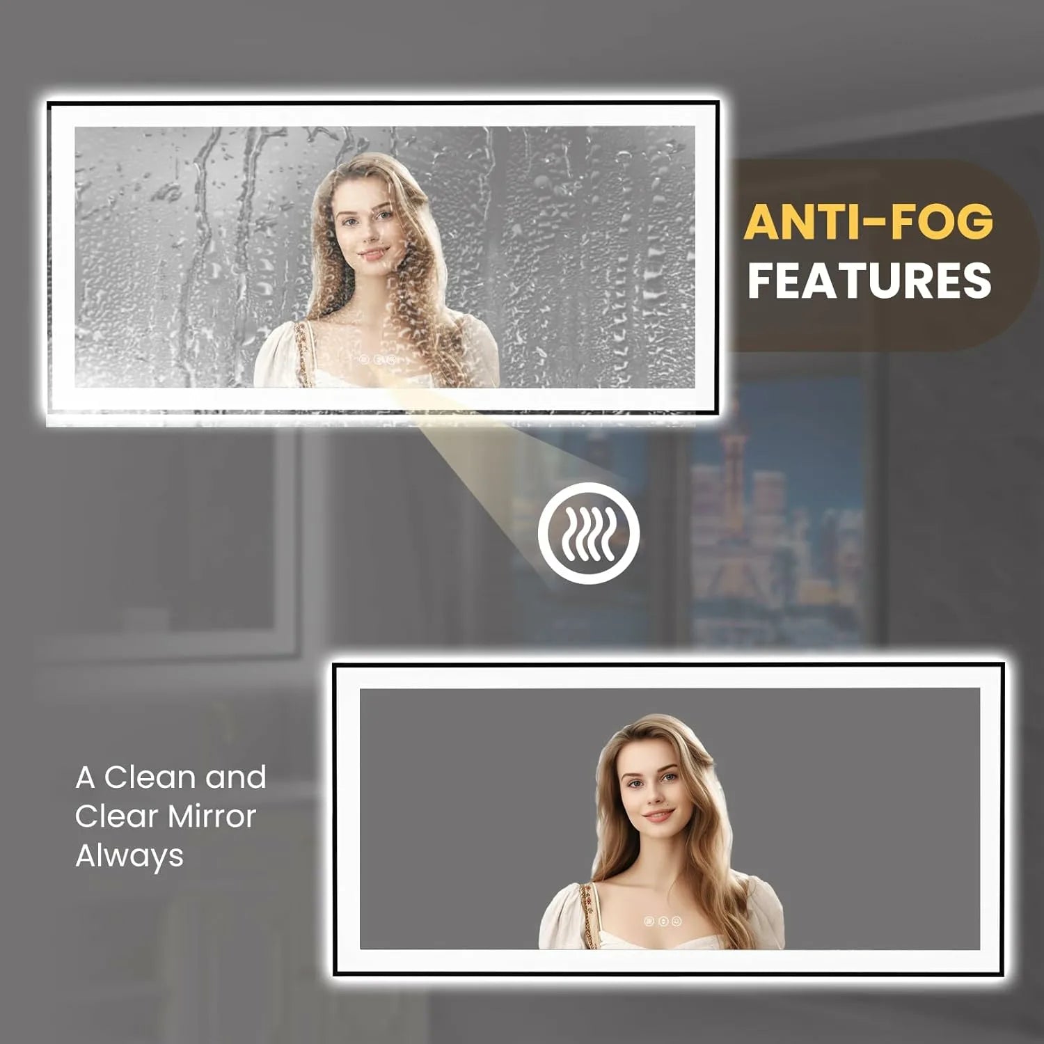 LOAAO 60"X30" Anti-Fog Black Framed LED Bathroom Mirror