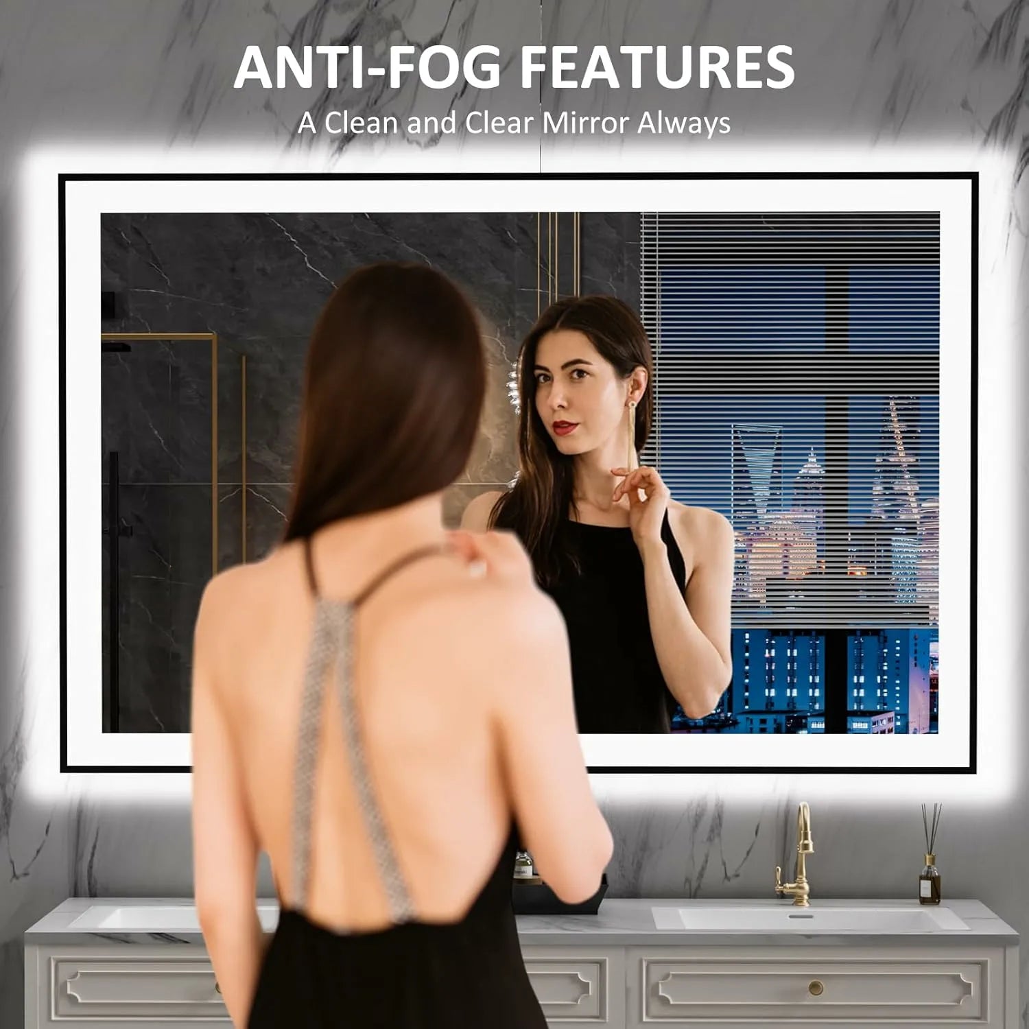 LOAAO 55"X36" Black Framed LED Bathroom Mirror