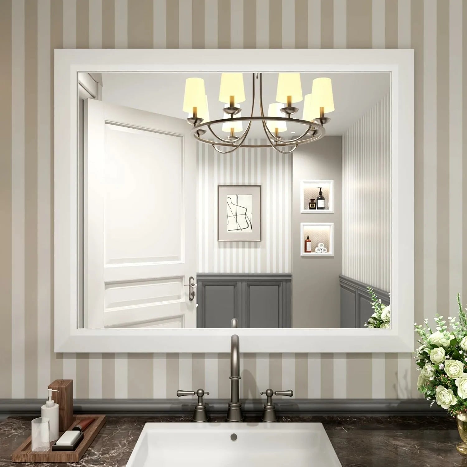 White Thick Metal Framed Mirror