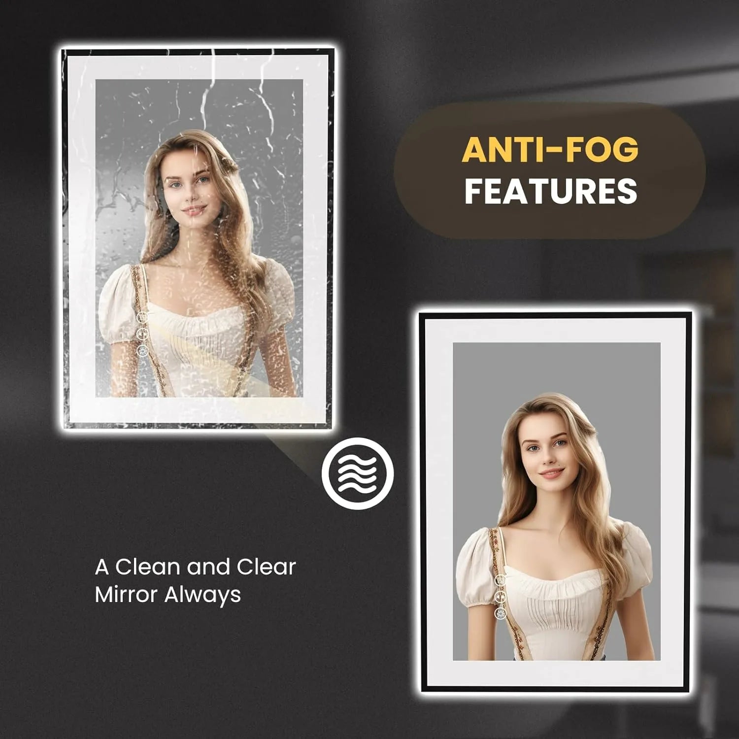 LOAAO 20"X28" Black Framed LED Bathroom Mirror