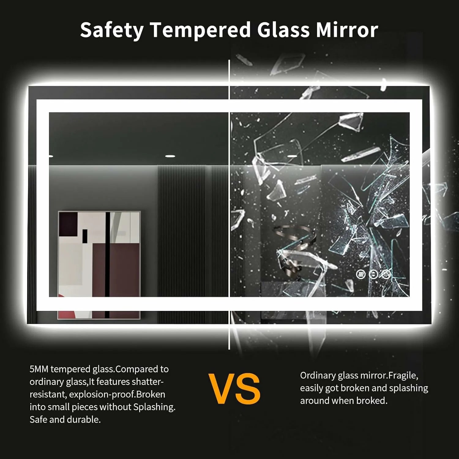 LOAAO 48"X28" Anti-Fog LED Bathroom Mirror with Lights