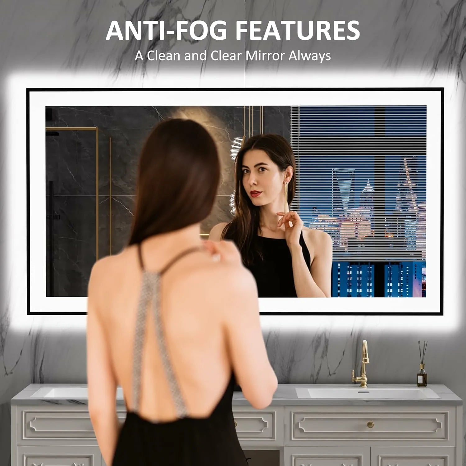 LOAAO 55"X30" Black Framed LED Bathroom Mirror
