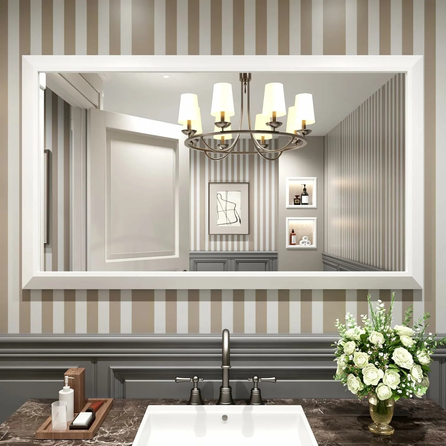 White Thick Metal Framed Mirror