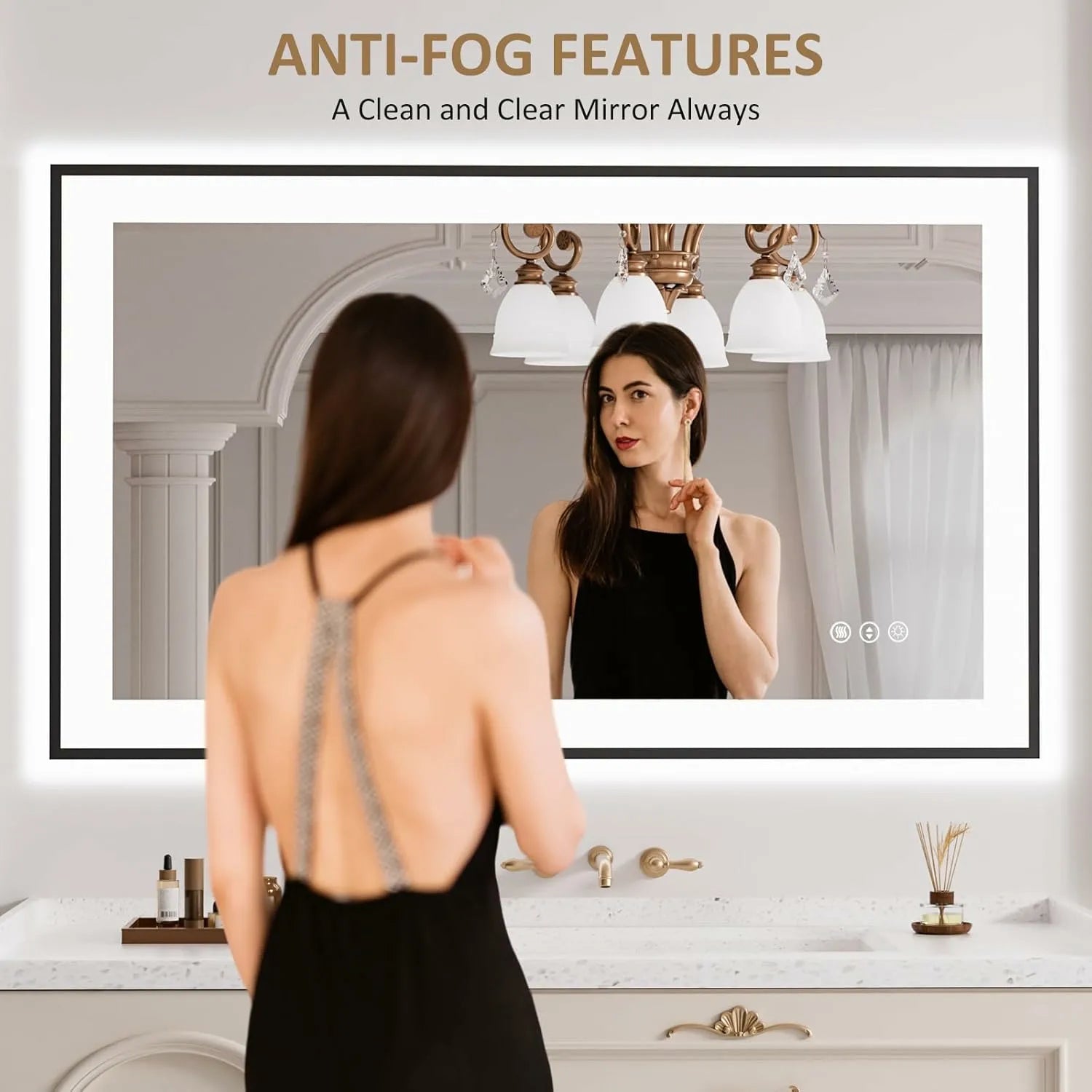LOAAO 40"X24" LED Bathroom Mirror with Black Framed