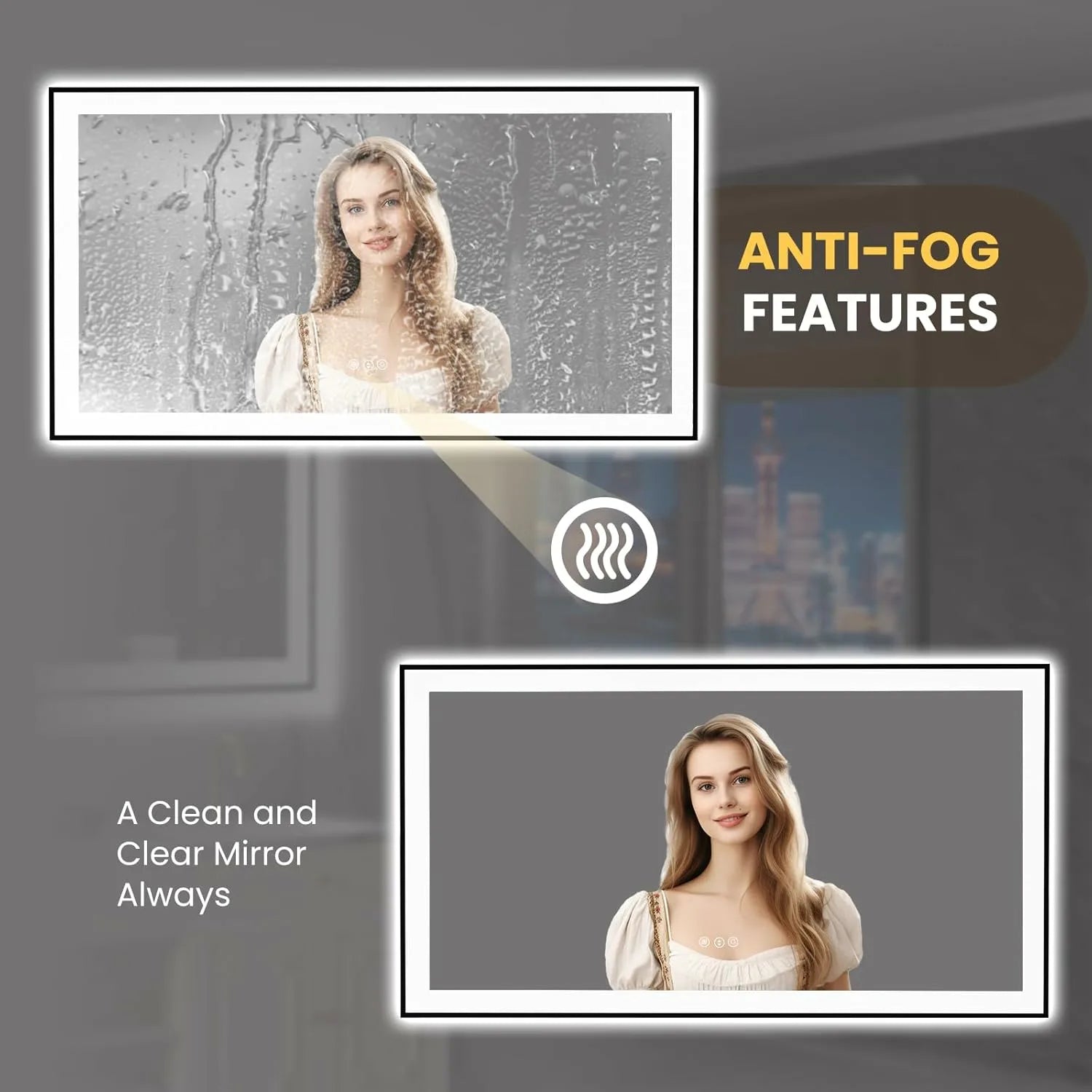 LOAAO 55"X30" Black Framed LED Bathroom Mirror