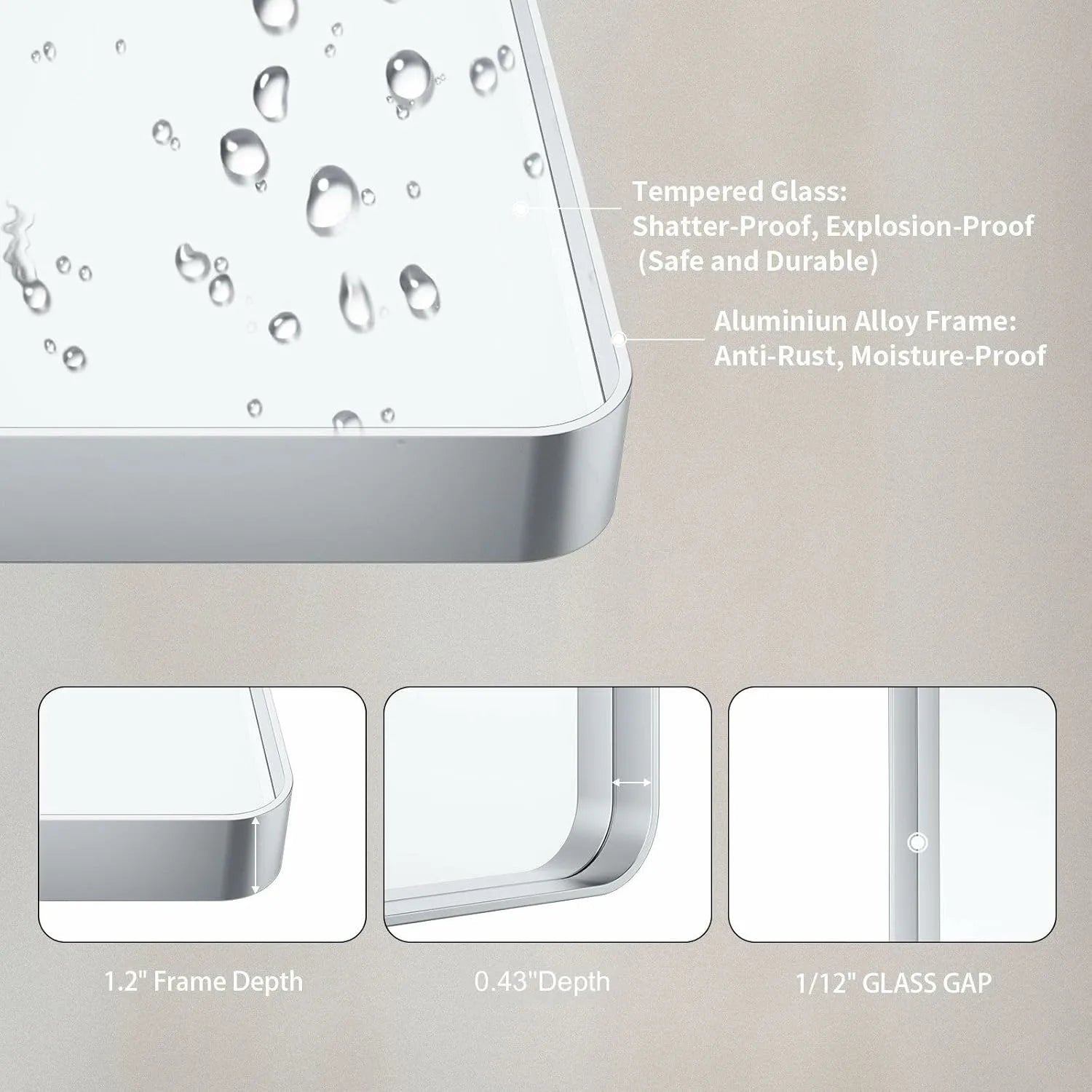 60"x40" Rounded Rectangle Brushed Nickel Silver Bathroom Mirror