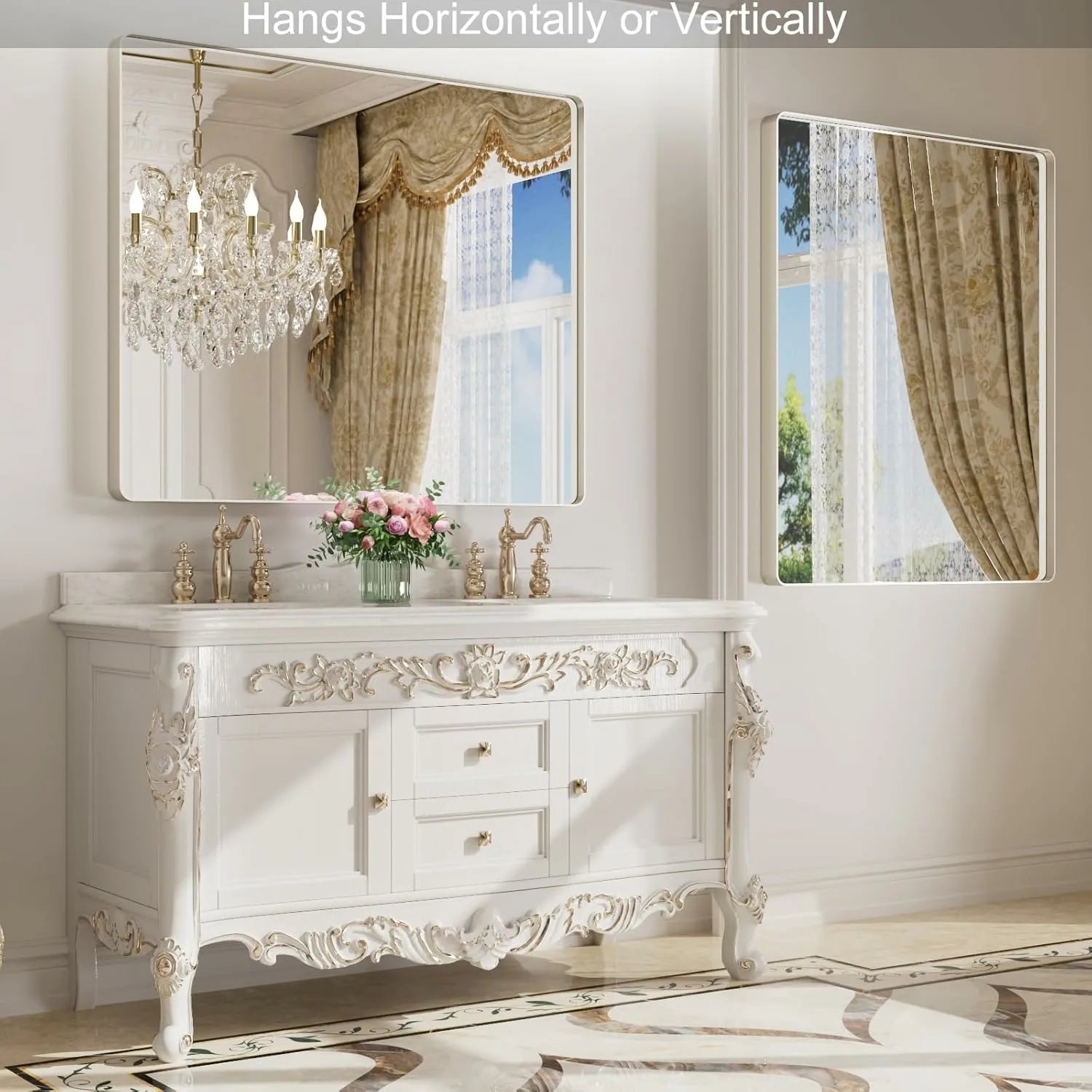 48"x40" Shatter Proof Brushed Nickel Hangs Horizontally or Vertically
