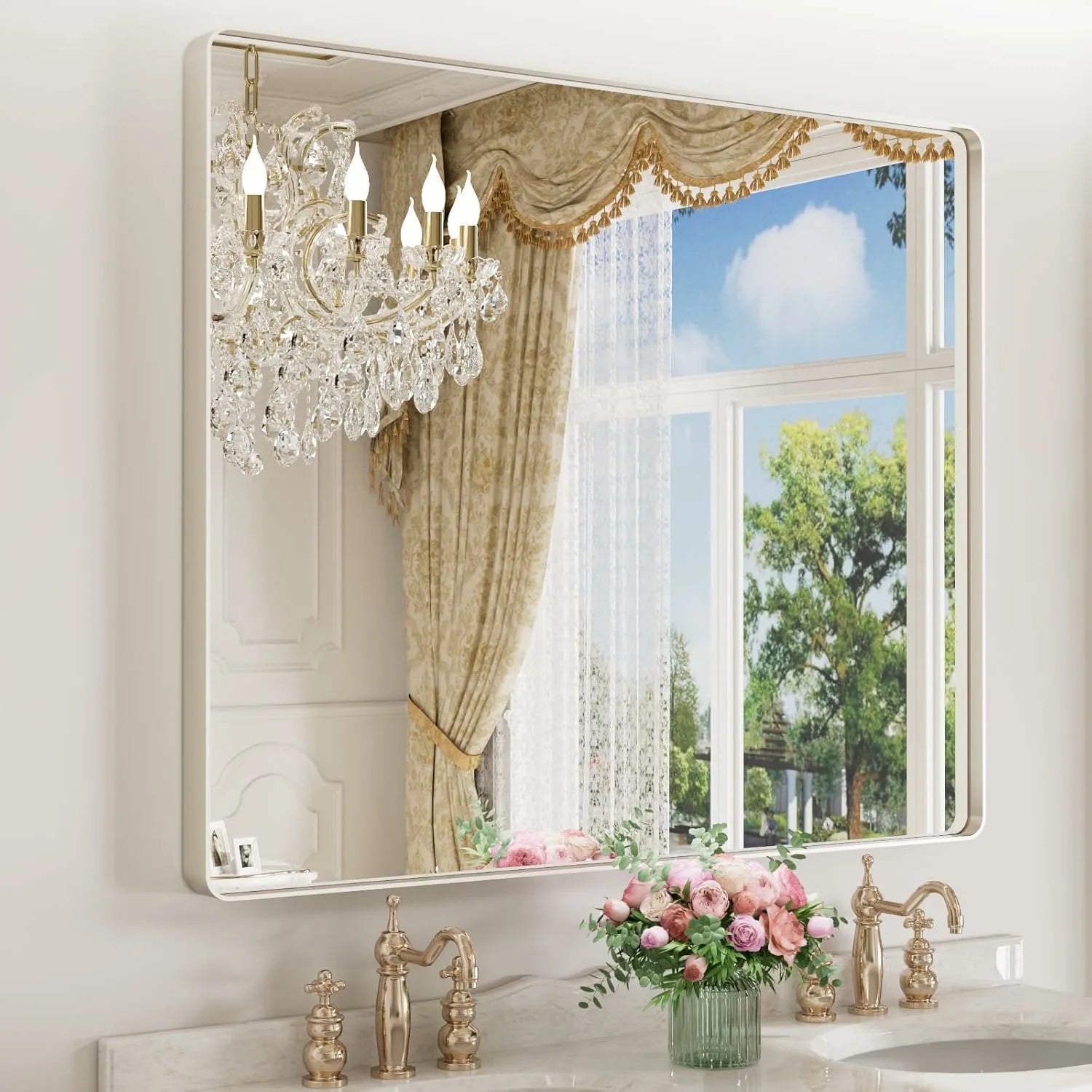 48"x40" Shatter Proof Brushed Nickel Hangs Horizontally or Vertically