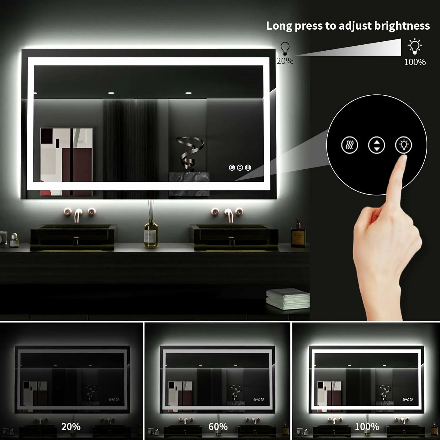 LOAAO 48"X28" Anti-Fog LED Bathroom Mirror with Lights