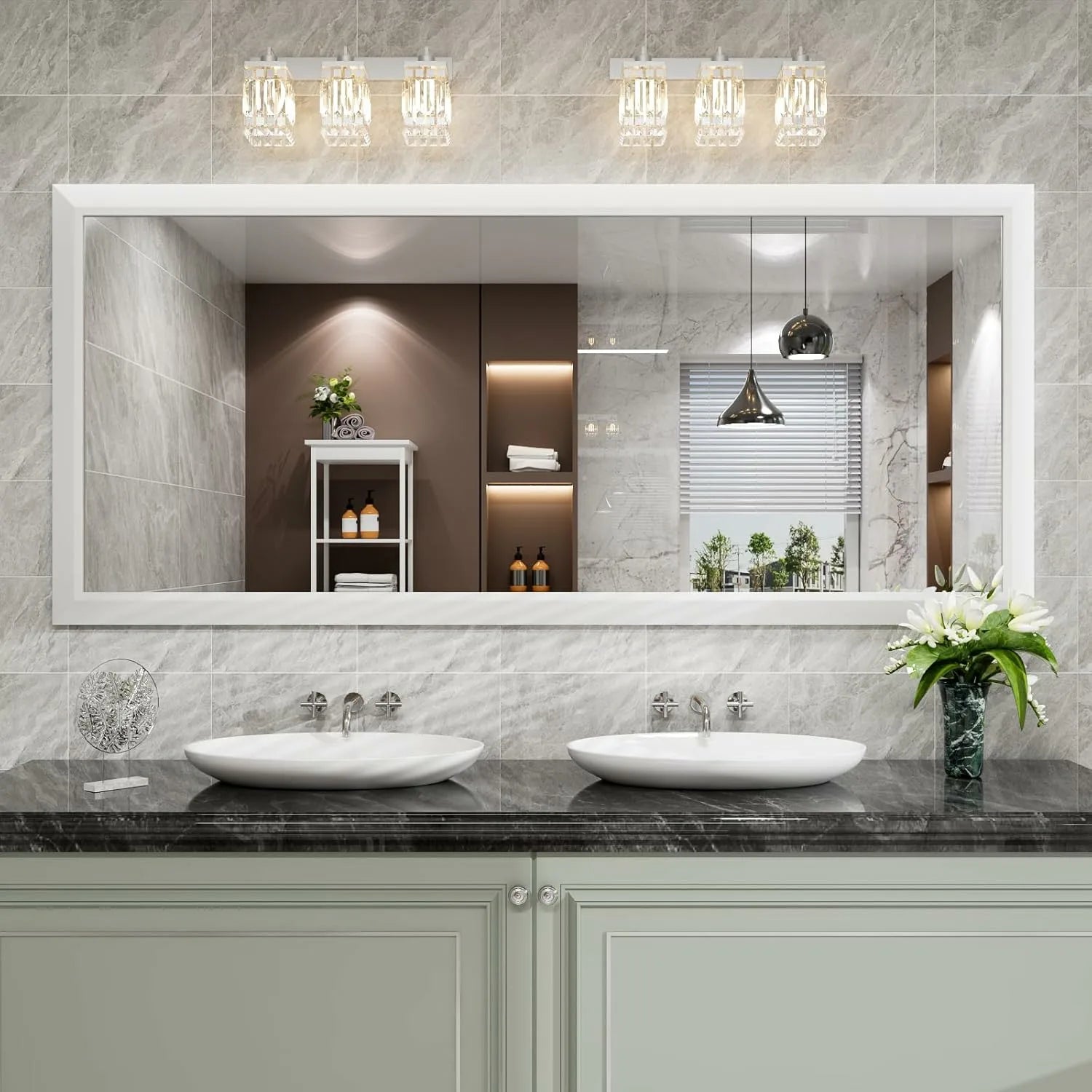 White Thick Metal Framed Mirror