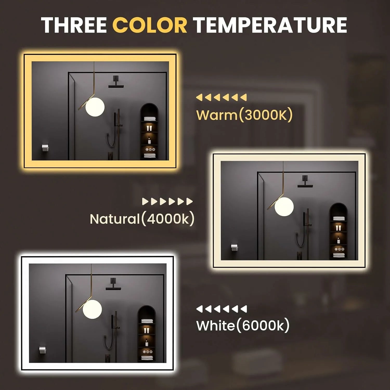 LOAAO 48"X36" Dimmable Black Framed LED Bathroom Mirror