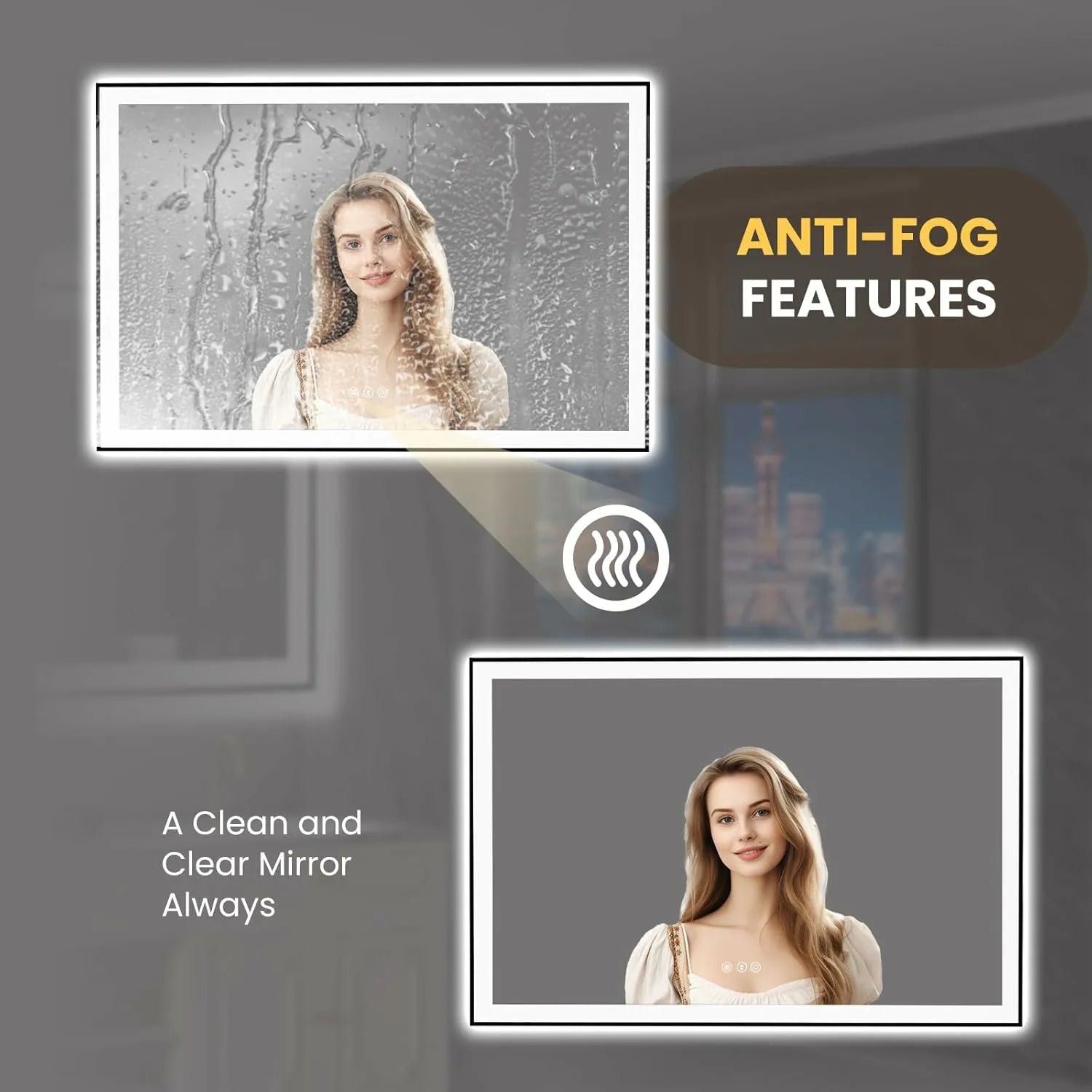 LOAAO 60"X40" Black Framed LED Lighted Bathroom Vanity Mirror