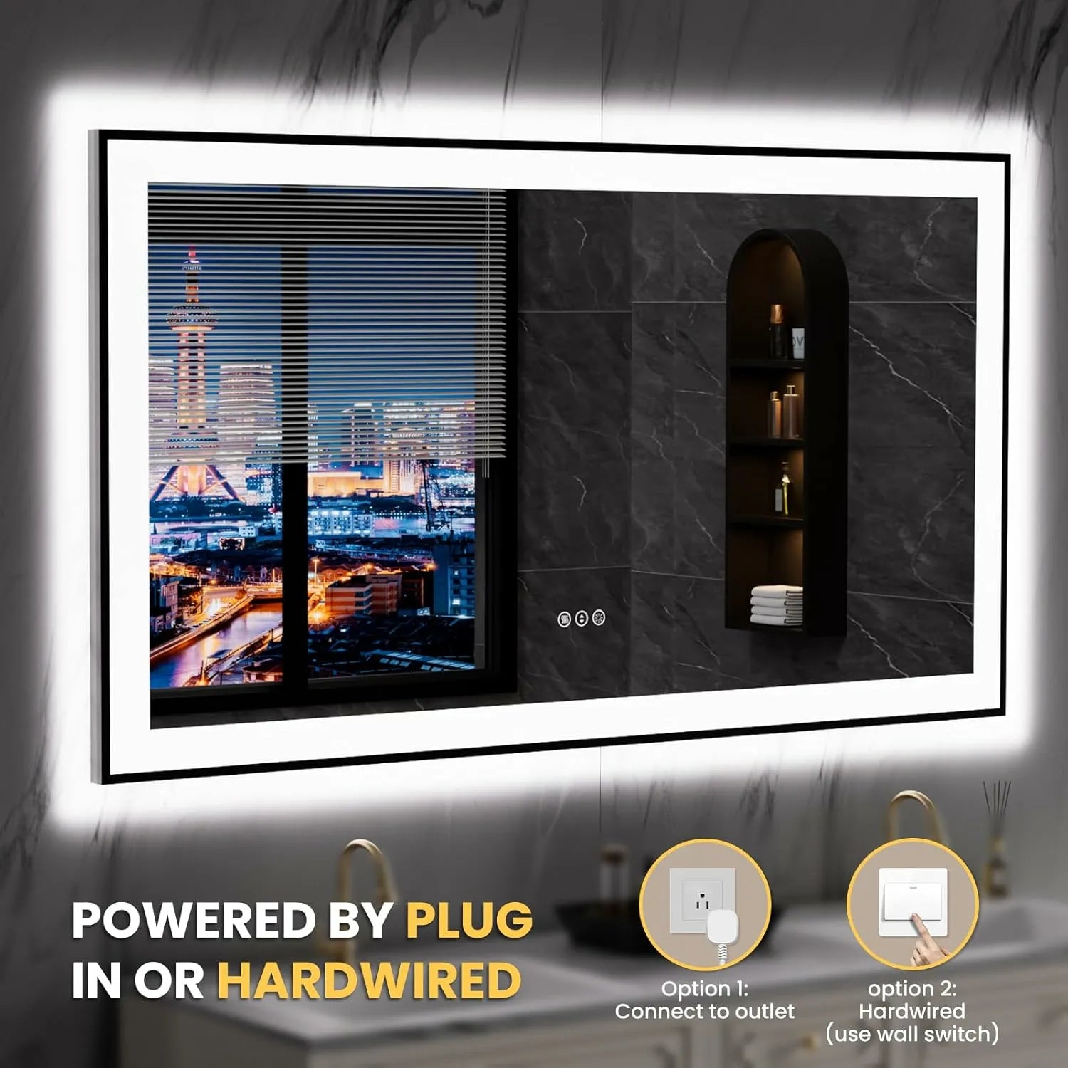 LOAAO 55"X30" Black Framed LED Bathroom Mirror