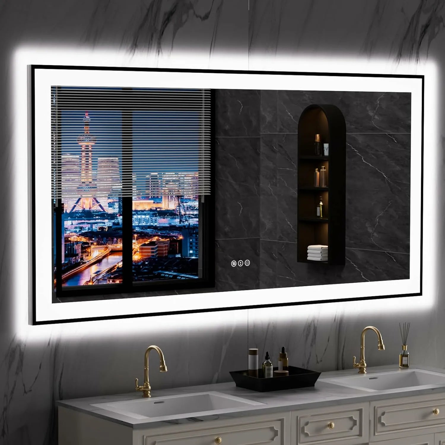 LOAAO 60"X30" Anti-Fog Black Framed LED Bathroom Mirror