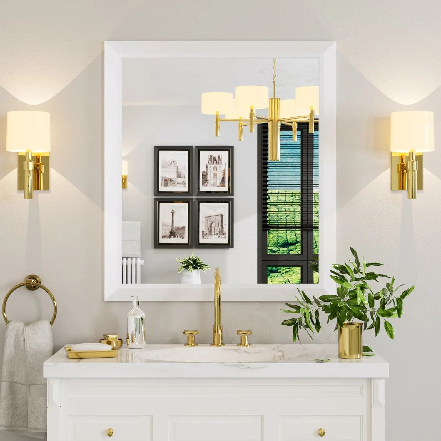 White Thick Metal Framed Mirror