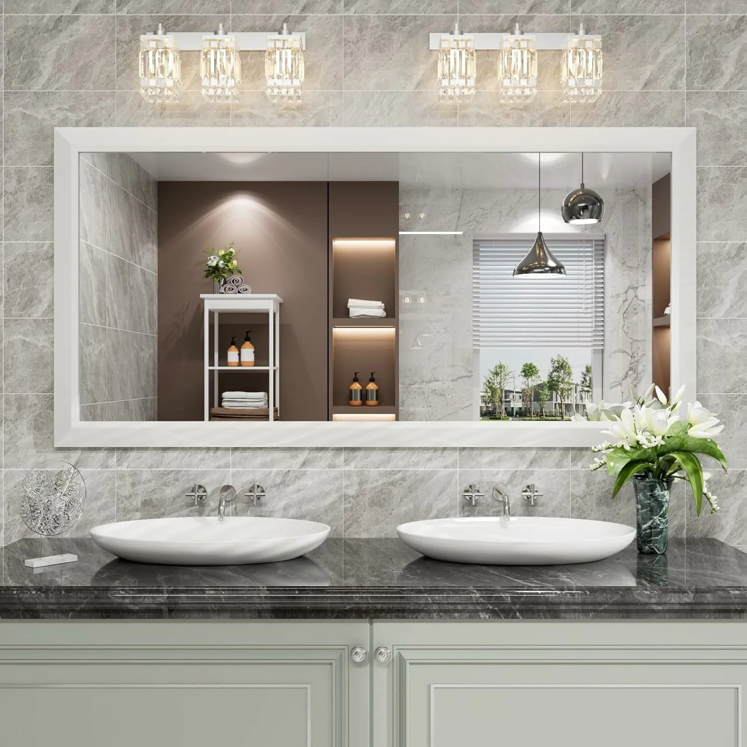 White Thick Metal Framed Mirror