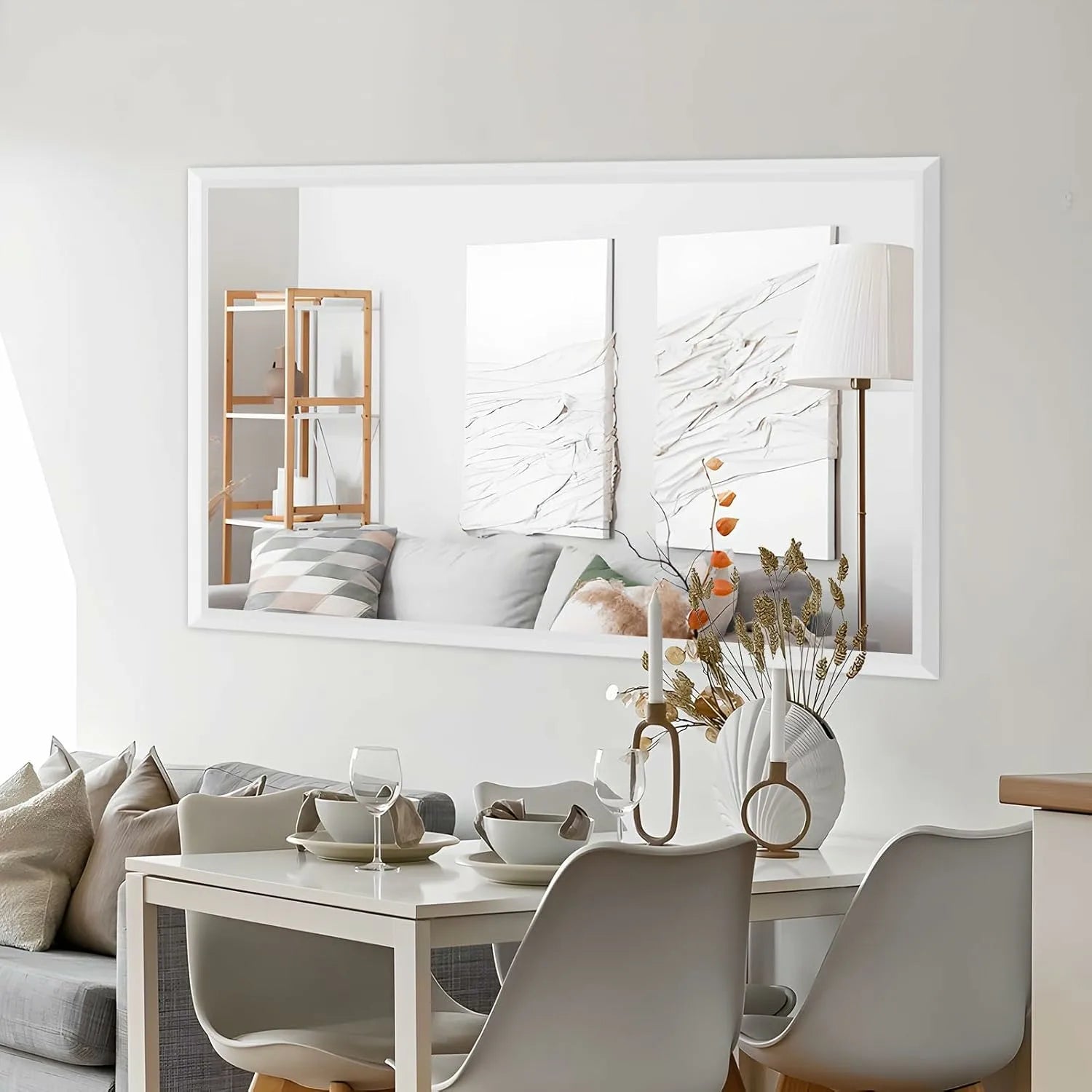 60”x36“ White Thick Metal Framed Mirror Horizontal/Vertical