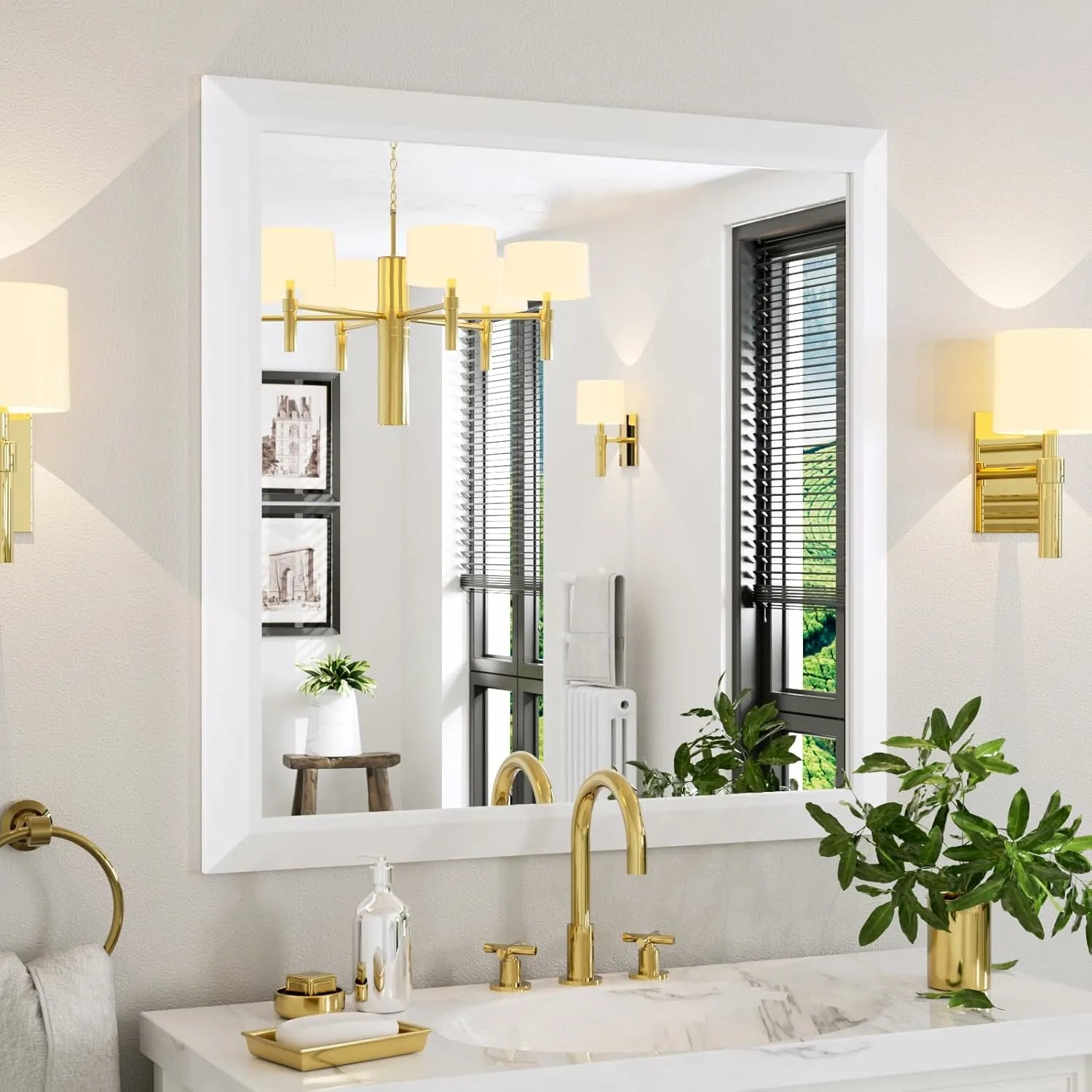 White Thick Metal Framed Mirror