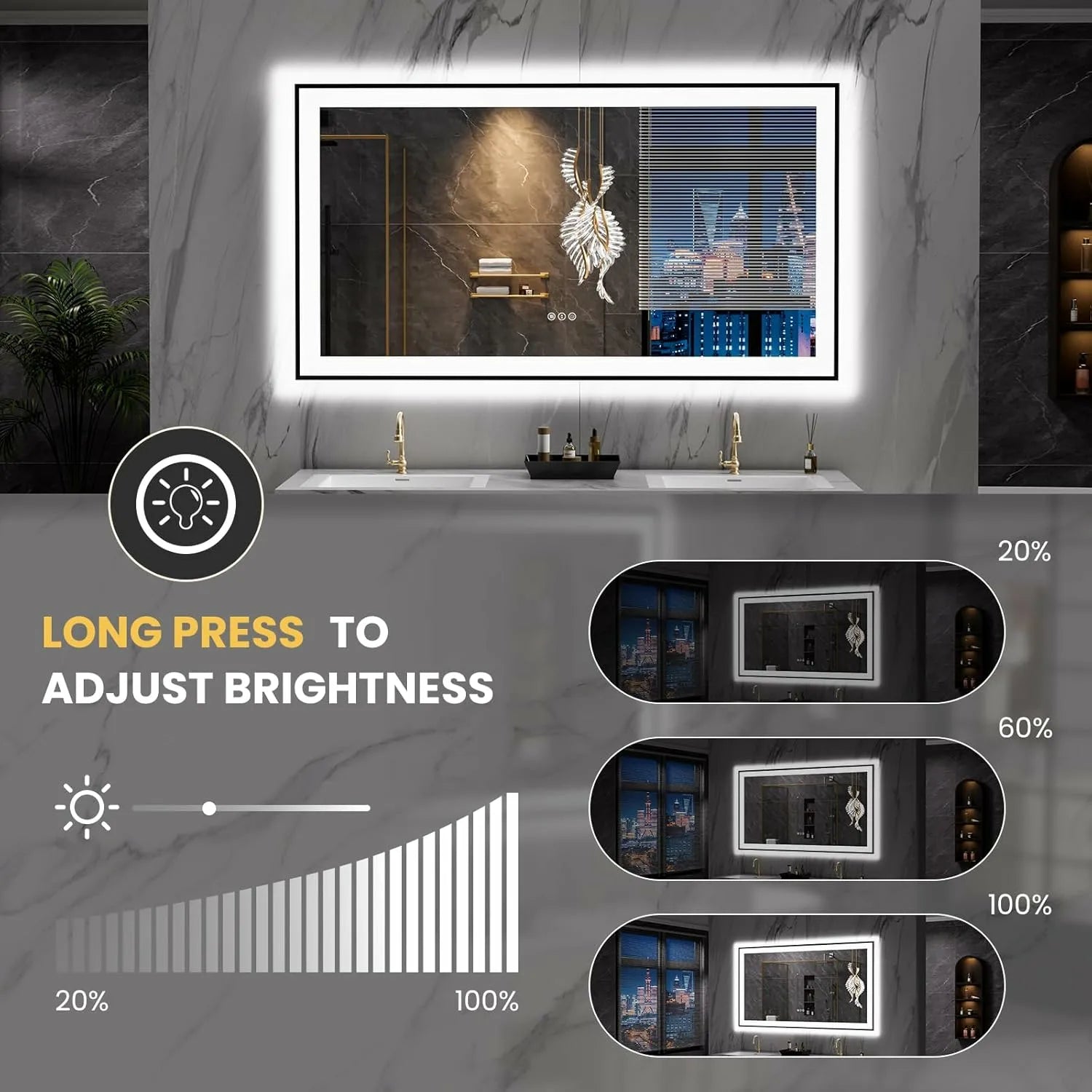 LOAAO 55"X30" Black Framed LED Bathroom Mirror
