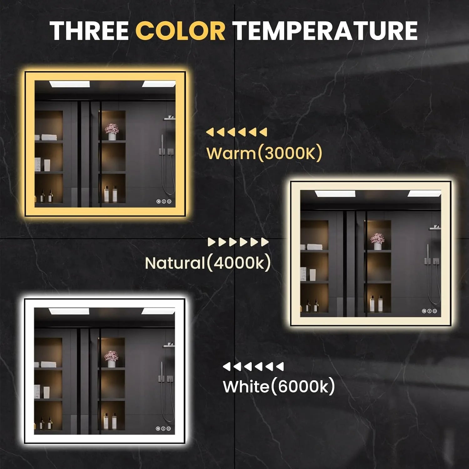LOAAO 40"X36" Easy to Install Black Framed LED Bathroom Mirror