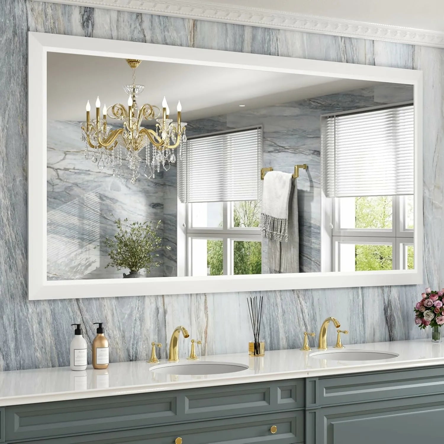 White Thick Metal Framed Mirror