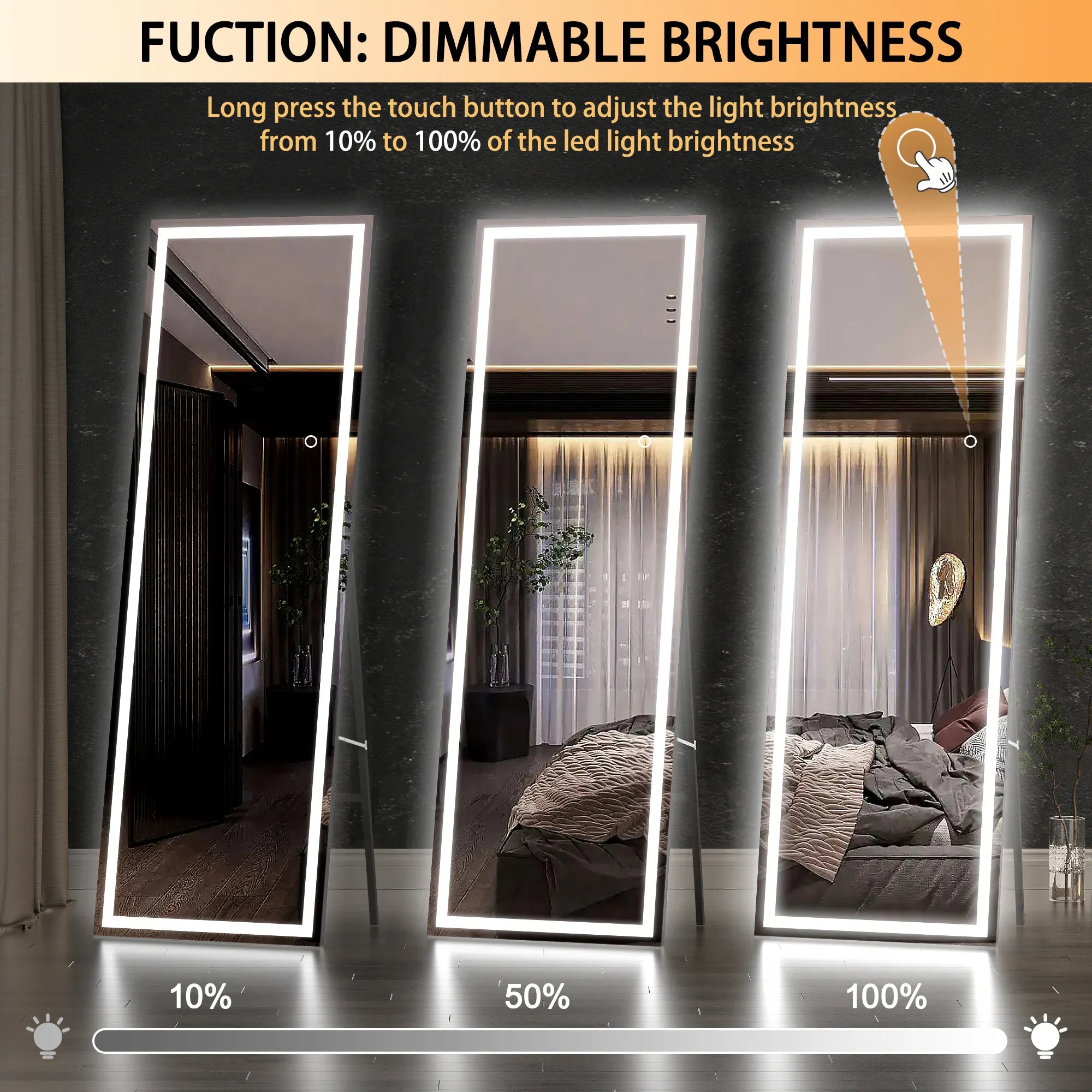 Full Length Floor Standing Mirror with LED light Back-lit