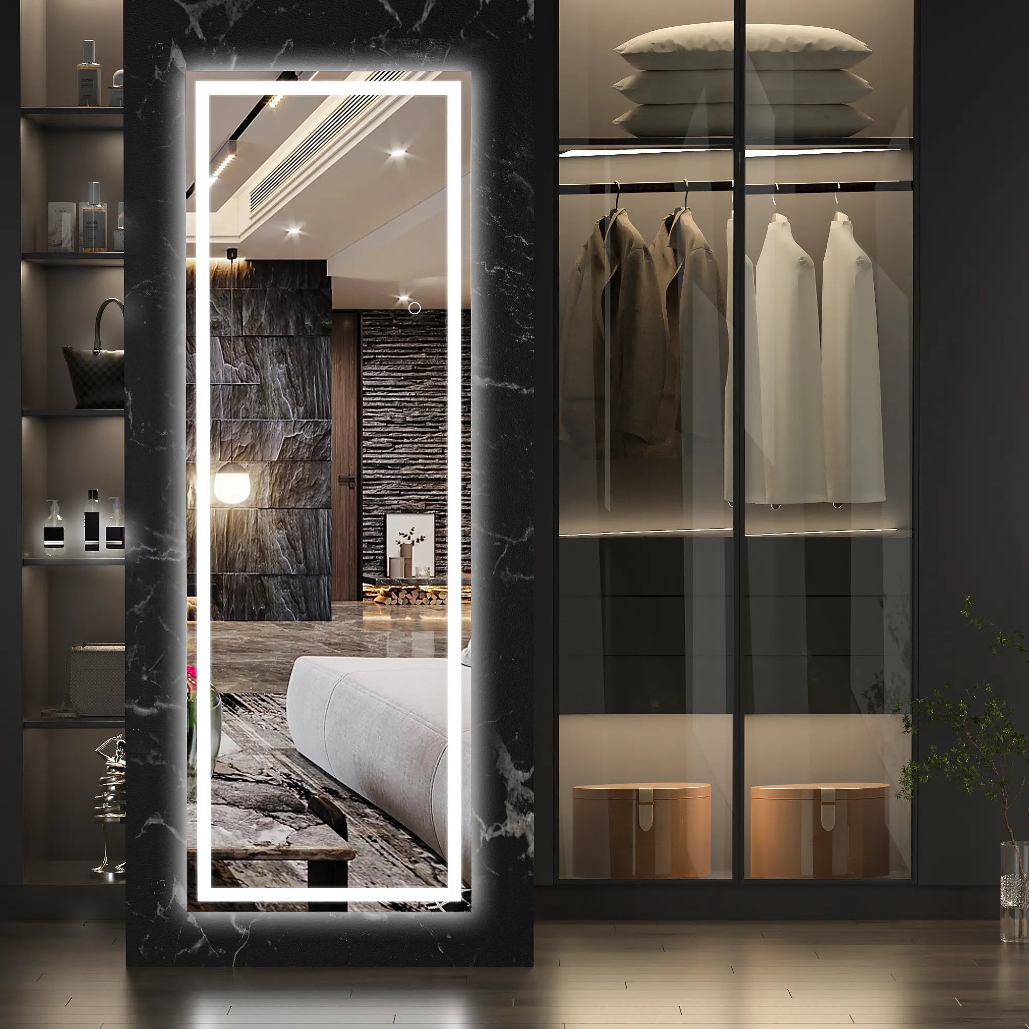 Full Length Floor Standing Mirror with LED light Back-lit