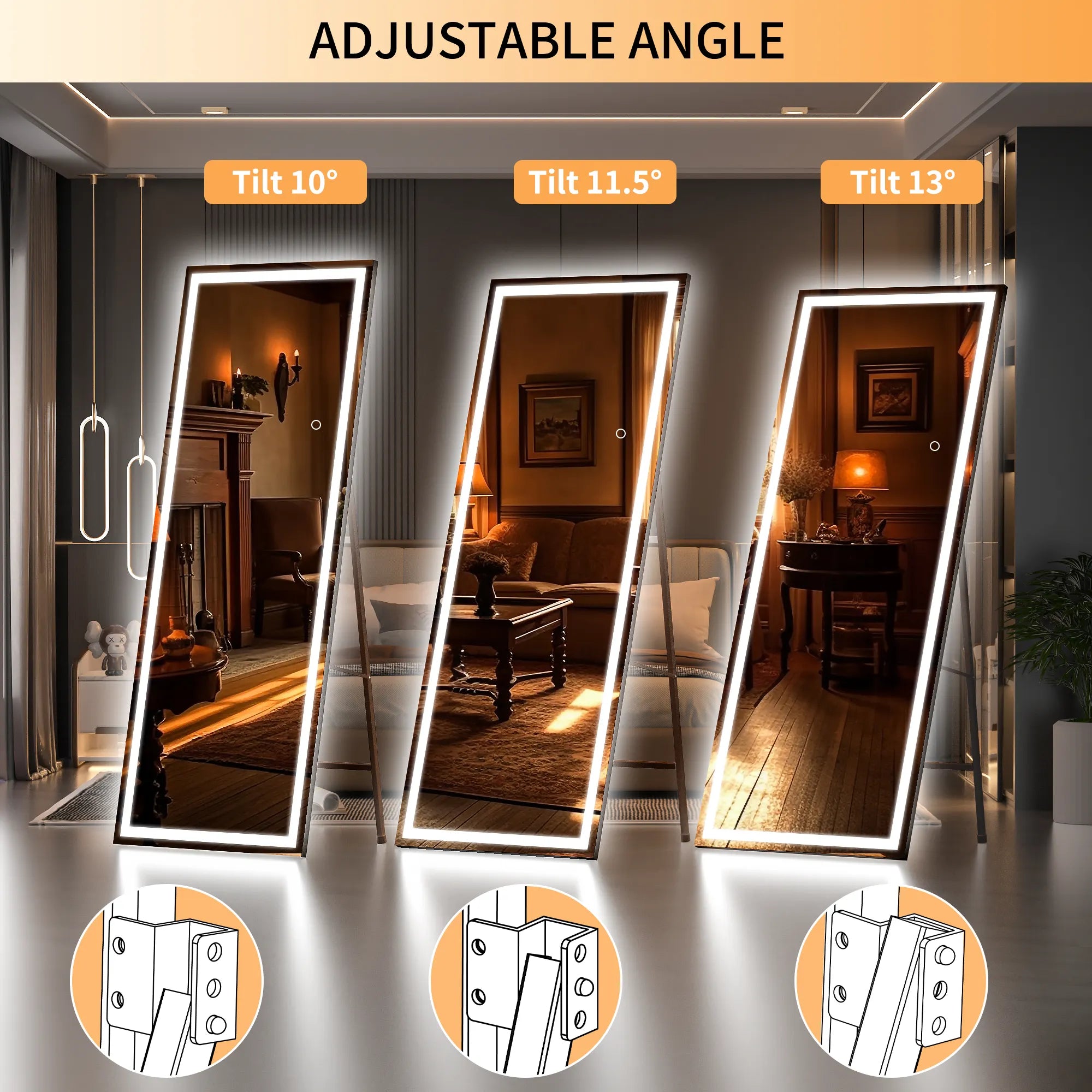 Full Length Floor Standing Mirror with LED light Back-lit