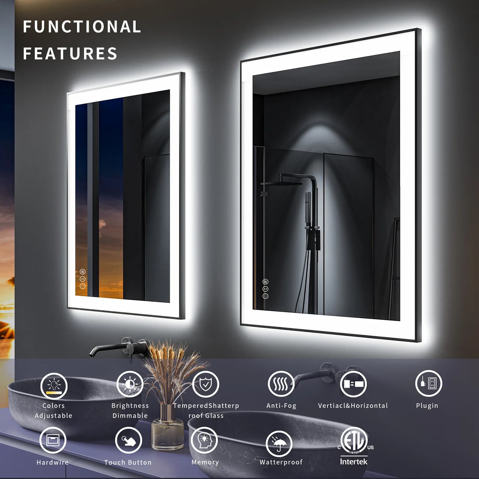 Black Framed LED Mirror