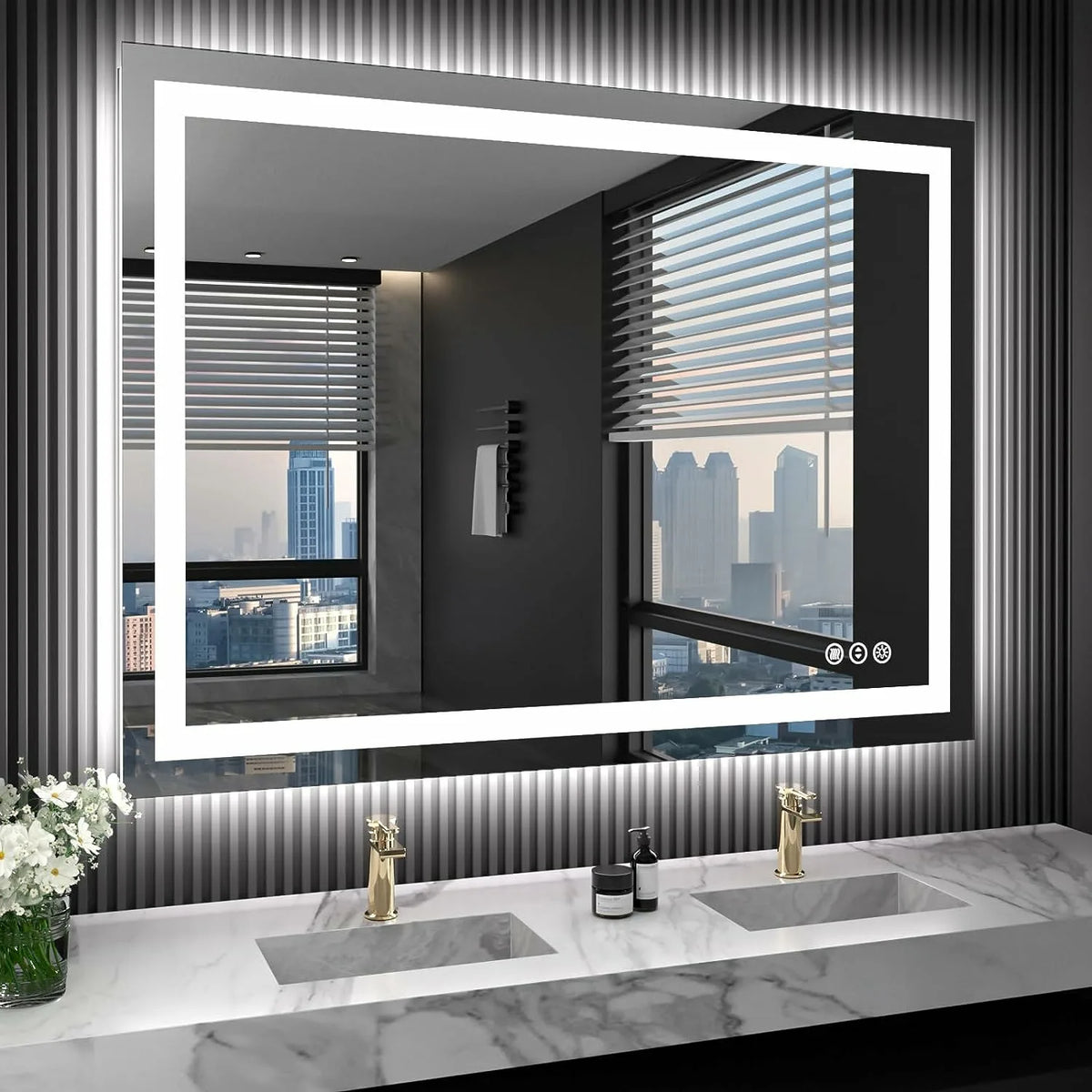 LOAAO 19.7x27.6 Inch LED Bathroom Mirror - Dimmable, Anti-Fog, Backlit + Front Light, Memory Function