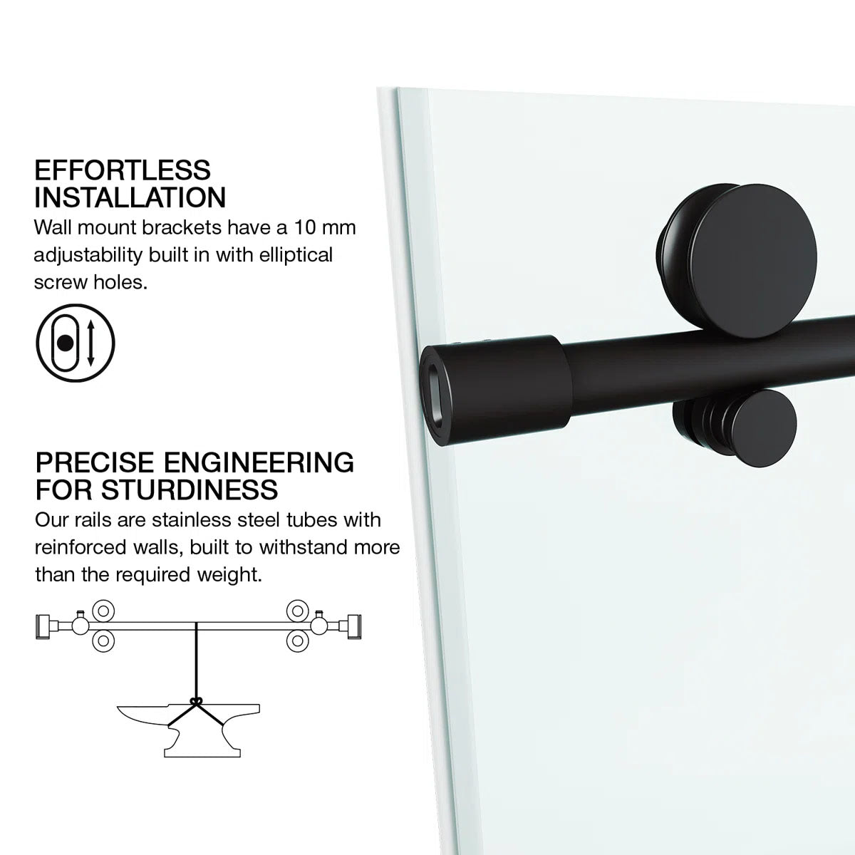 Elan E-Class 56-60" W x 66" H Sliding Frameless Tub Door with 3/8" Clear Glass