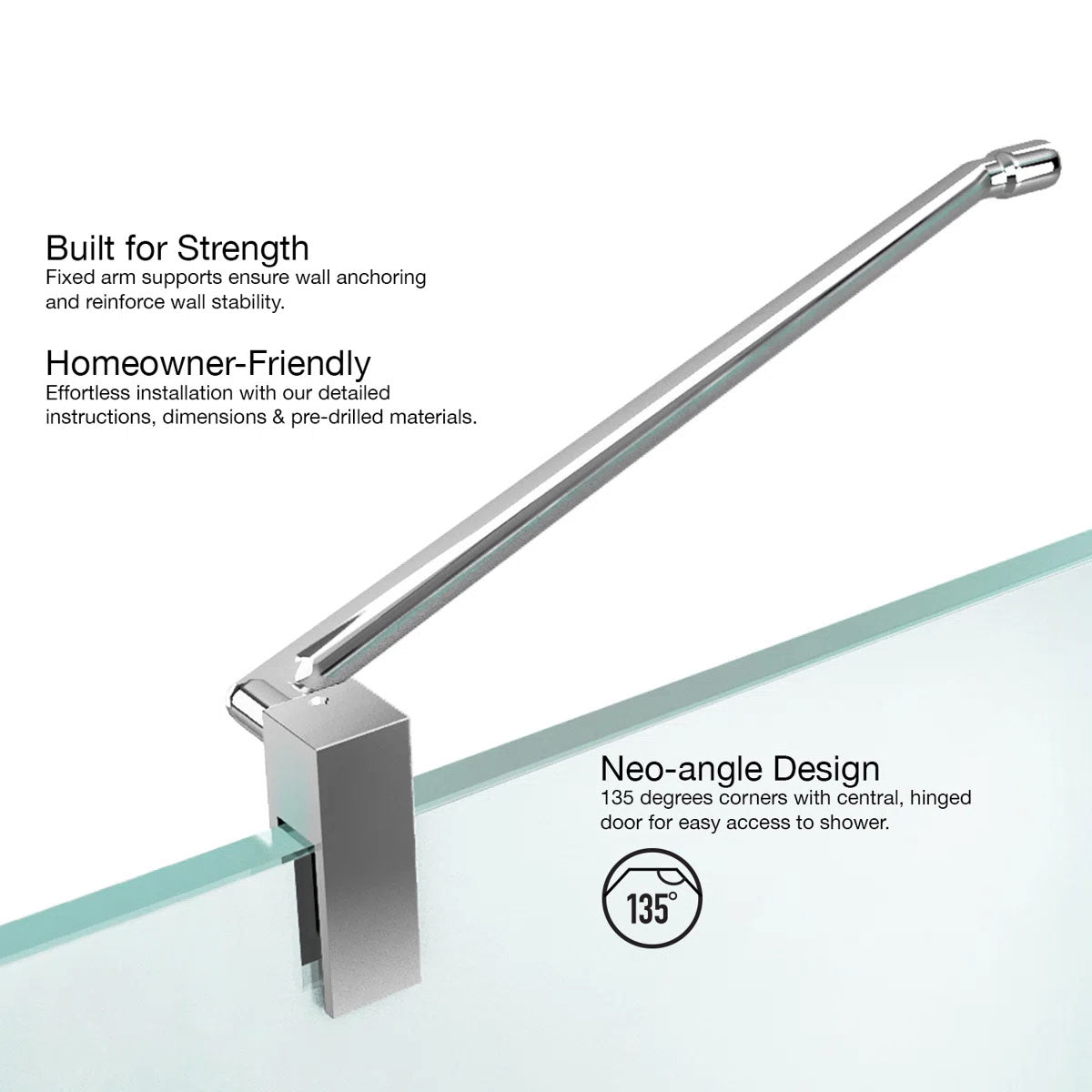 36" W x 36" D x 73" H Hinged Frameless Shower Enclosure with 3/8 Clear Glass