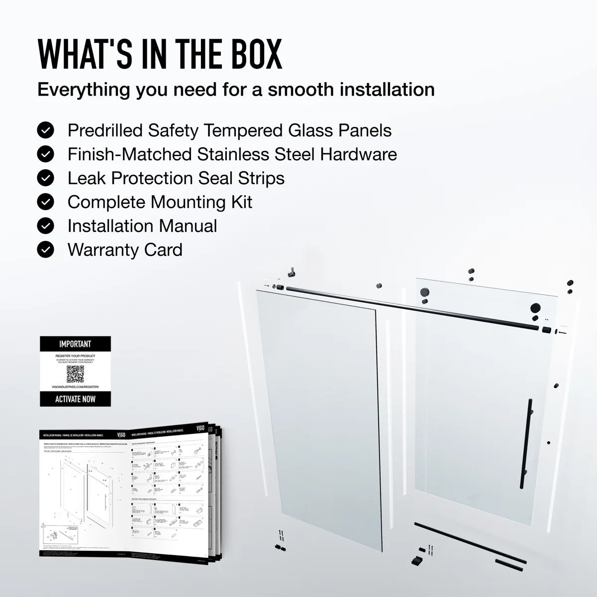 Elan E-Class 56-60" W x 66" H Sliding Frameless Tub Door with 3/8" Clear Glass