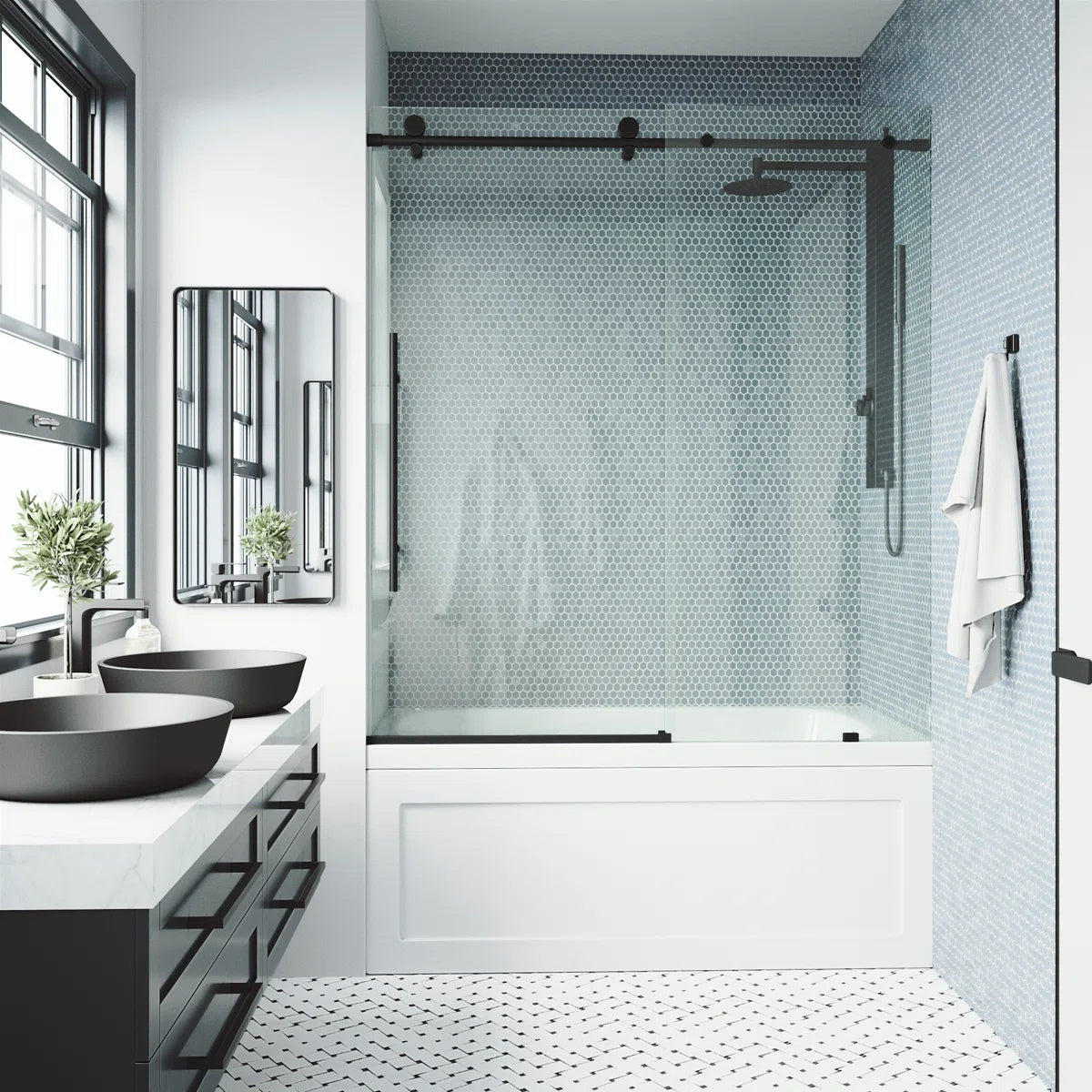 Elan E-Class 56-60" W x 66" H Sliding Frameless Tub Door with 3/8" Clear Glass