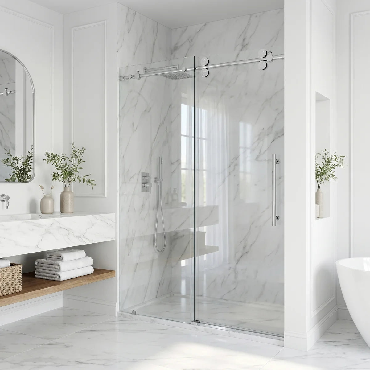 3/8" Clear Glass 56-60" W x 74" H Sliding Frameless Chrome Shower Door