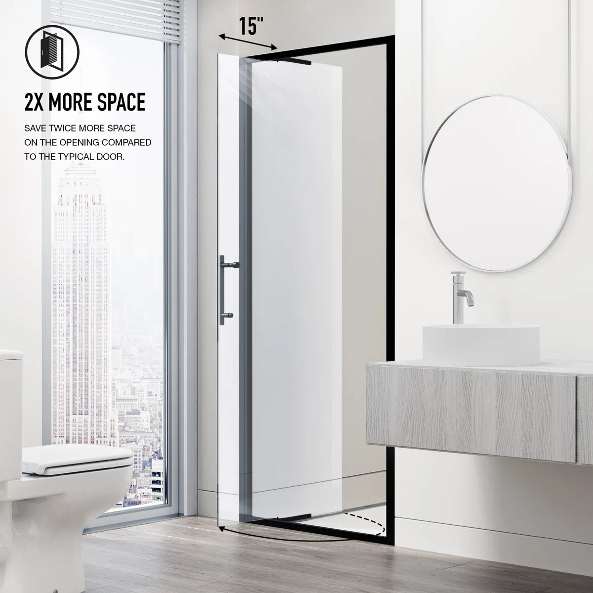 30" W x 76" H Framed Pivot Shower Door with 5/16" Clear Glass